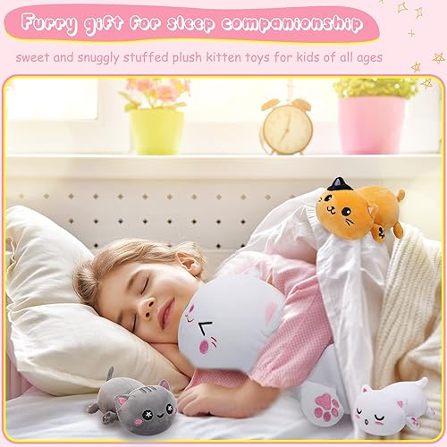 Miniatura 7 de Juego de 5 juguetes de peluche para gatos 1 animal de peluche para mamá y gato con 4 lindos gatitos de peluche en el vientre de mamá y gato de 16