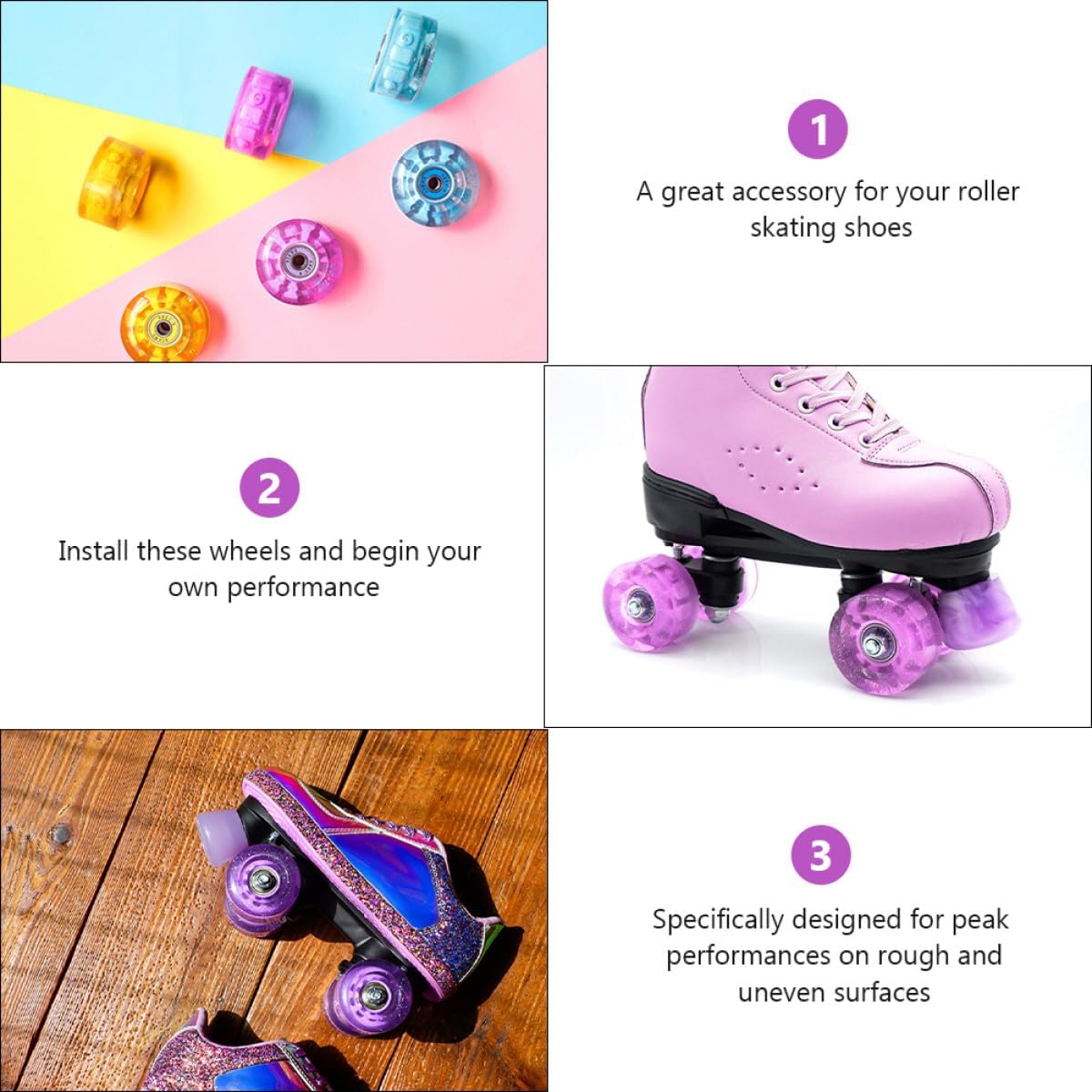 PRETYZOOM Glowing Roller Skate Wheels 4pcs Quad Inline Skates Replacement Wheels with Colorful LED Lights Outdoor Skating Accessory
