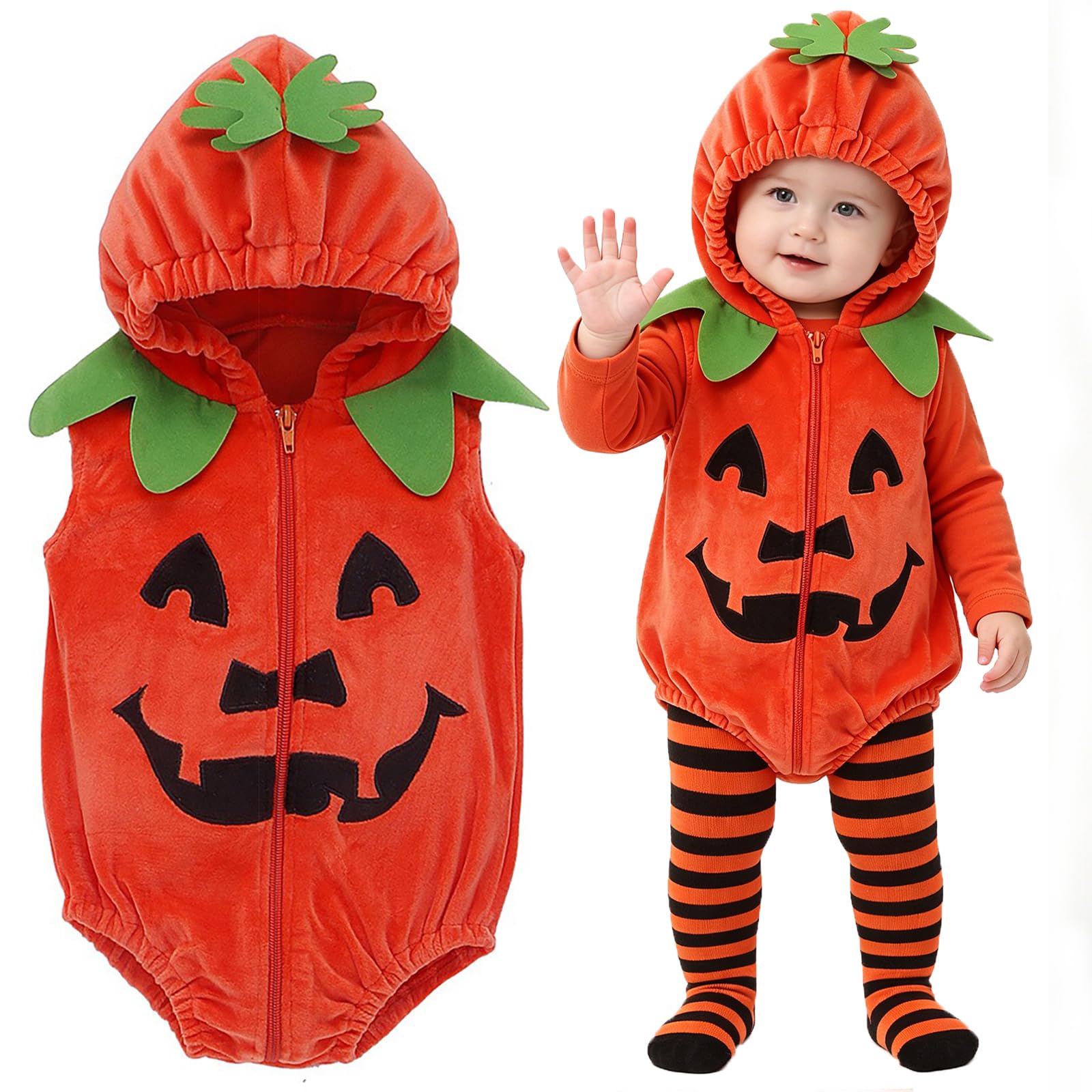 Hifot Baby Pumpkin Costume, Halloween Costume for Baby Girl Child Jumpsuit with Hood for Newborn Pumpkin Halloween
