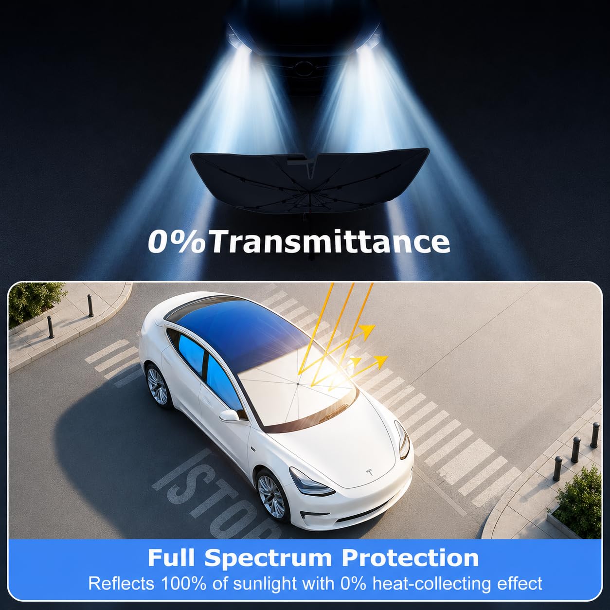 DooGooCoo Pare-soleil pour pare-brise [Refroidissement en cristal de glace et blocage 100 % des rayons UV] – Protection thermique UPF50+ | Garde la voiture au frais et protège l'intérieur