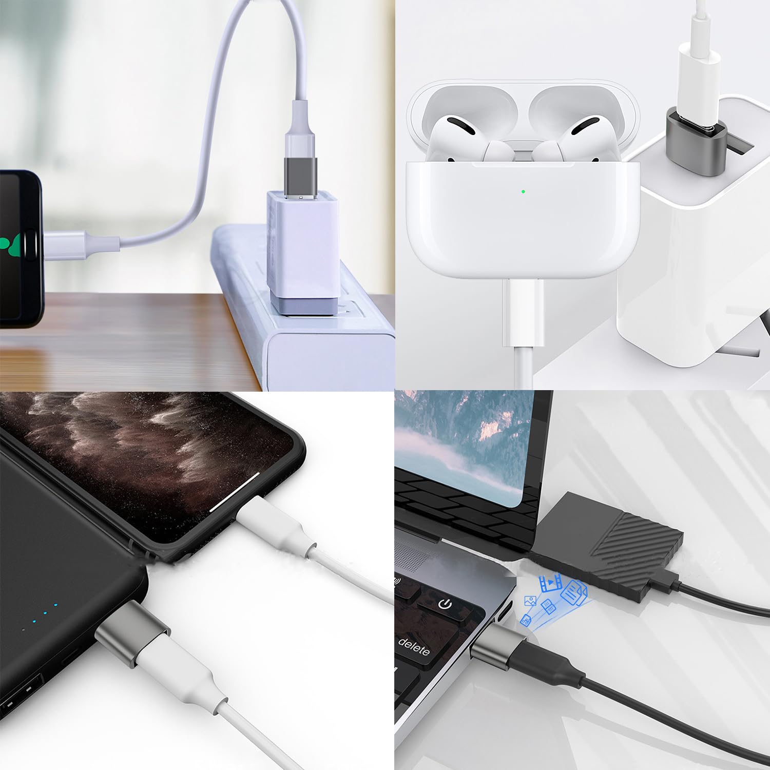 Adattatore USB a USB C Femmina a USB3.1 Maschio Compatibile iPhone 17 16 15 14 13 Pro Max Samsung Galaxy S25 S24 S23 S22 S21 MacBook PC Grigio