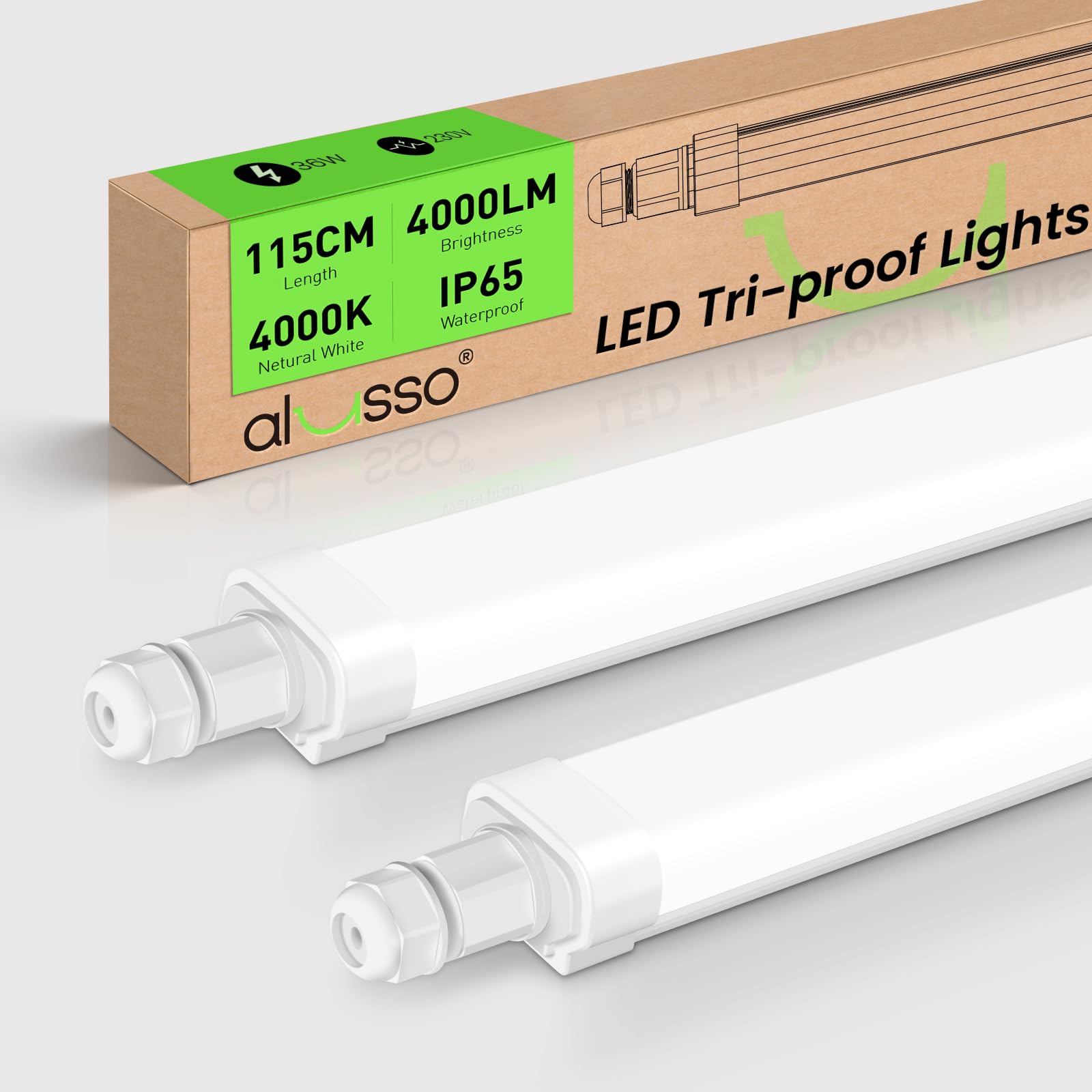 ALUSSO Pack de 2 LED Tubo Integrado 120cm, 36W 4000LM 4000K Luminaria Led