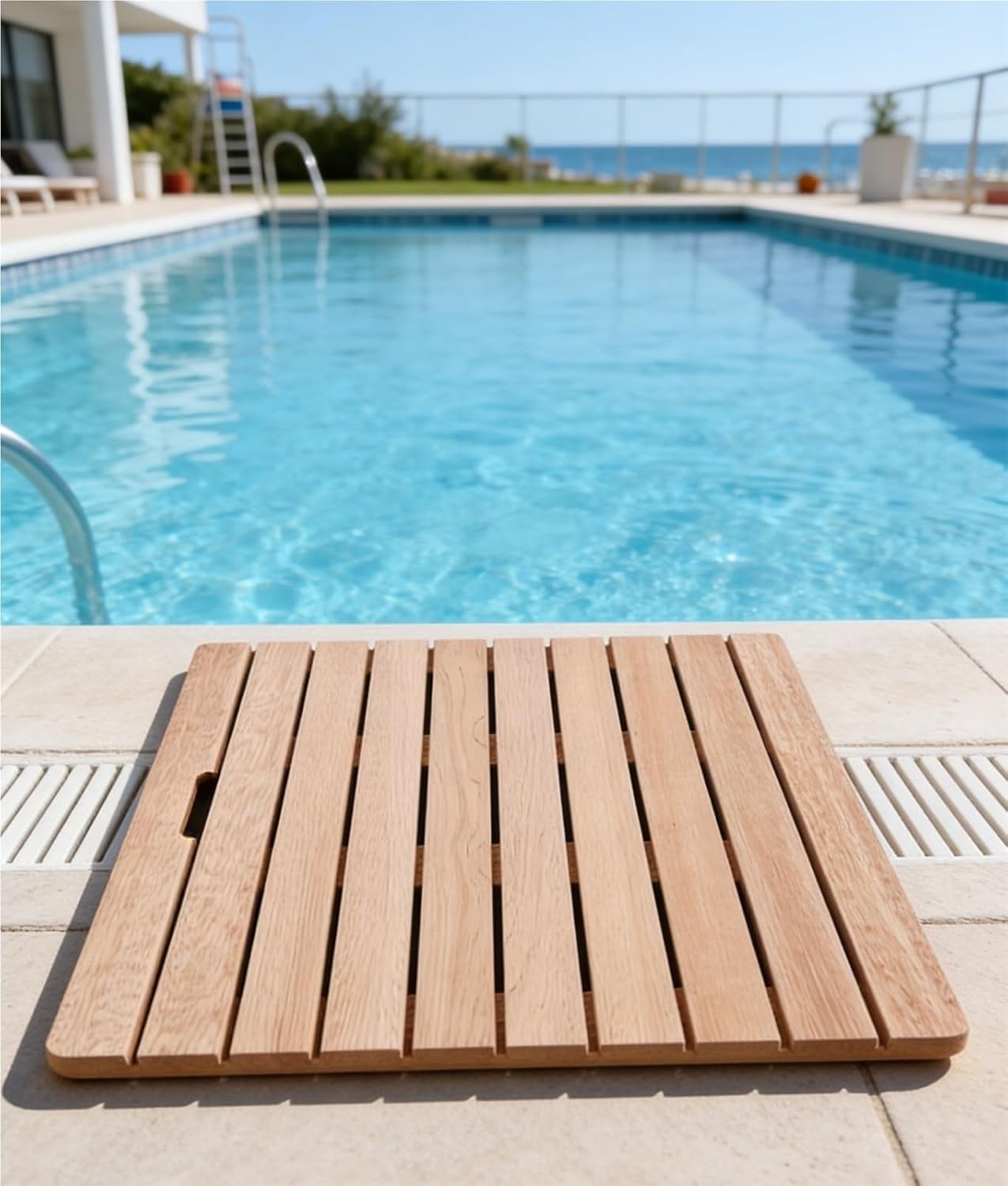 Large Wooden Shower Mat for Indoor and Outdoor，Solid Teak Wood Bath Mat, Non-Slip Feet, Slatted Fast-Drainage Design –Pool, Spa, Bathroom(28x32in(71x81cm))