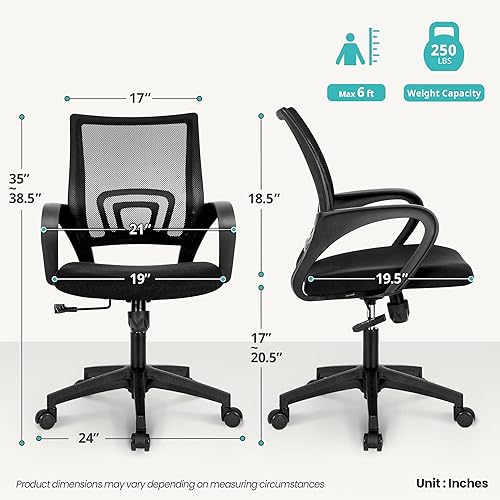 Miniatura 3 de Silla de oficina con cojín ergonómico de respaldo medio, soporte lumbar, ajustable, giratoria, silla de escritorio para videojuegos, cómoda silla de