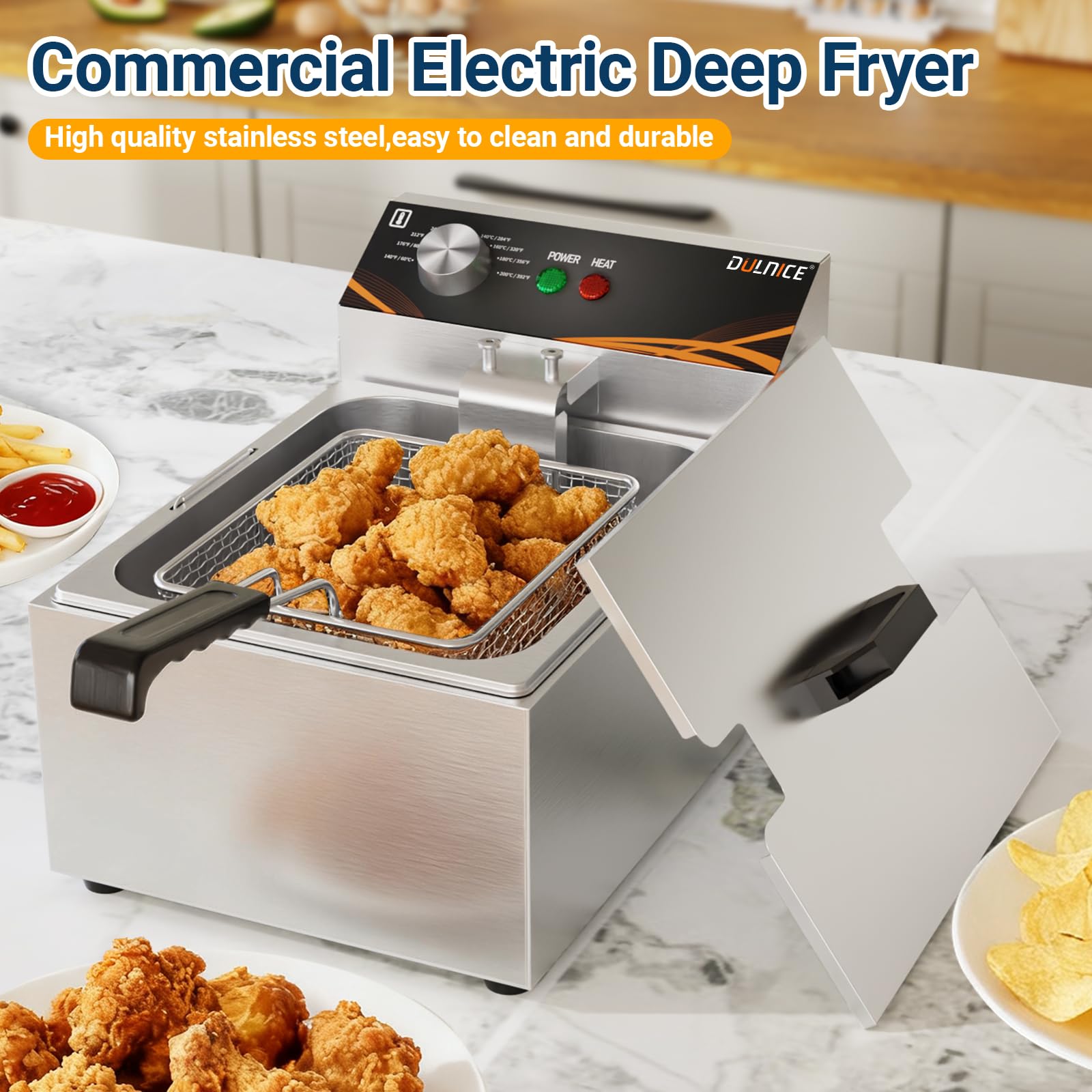 Friggitrice 3000w Friggitrice Elettrica ad Olio Professionale in Acciaio Inox, Friggitrice Olio, 6 L Grande Capacità con Cestello e Coperchio per Ristoranti Rapidi, Patatine Fritte