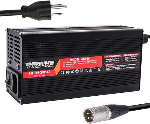 WAOUKS 58.8V 6A Charger 52V Li-ion Battery Charger Black Aluminum Case with Switch Cooling Fan DC Output 3pin XLR Connector Used for 14S 52V Lithium Battery Pack 58.8V Smart Charger