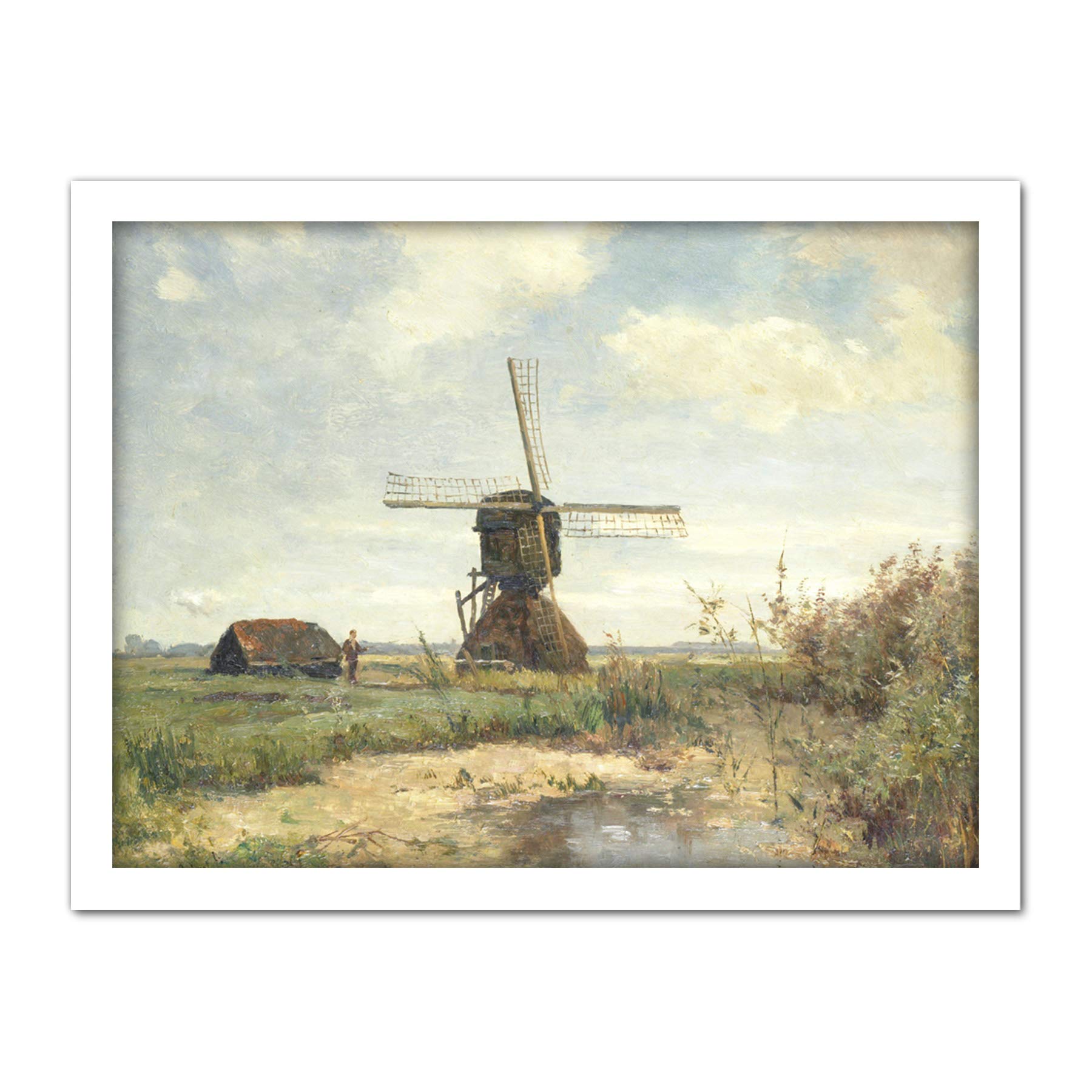 Artery8 Paul Gabriel Sunny Day A Windmill On A Waterway Artwork Framed Wall Art Print 18X24 Inch