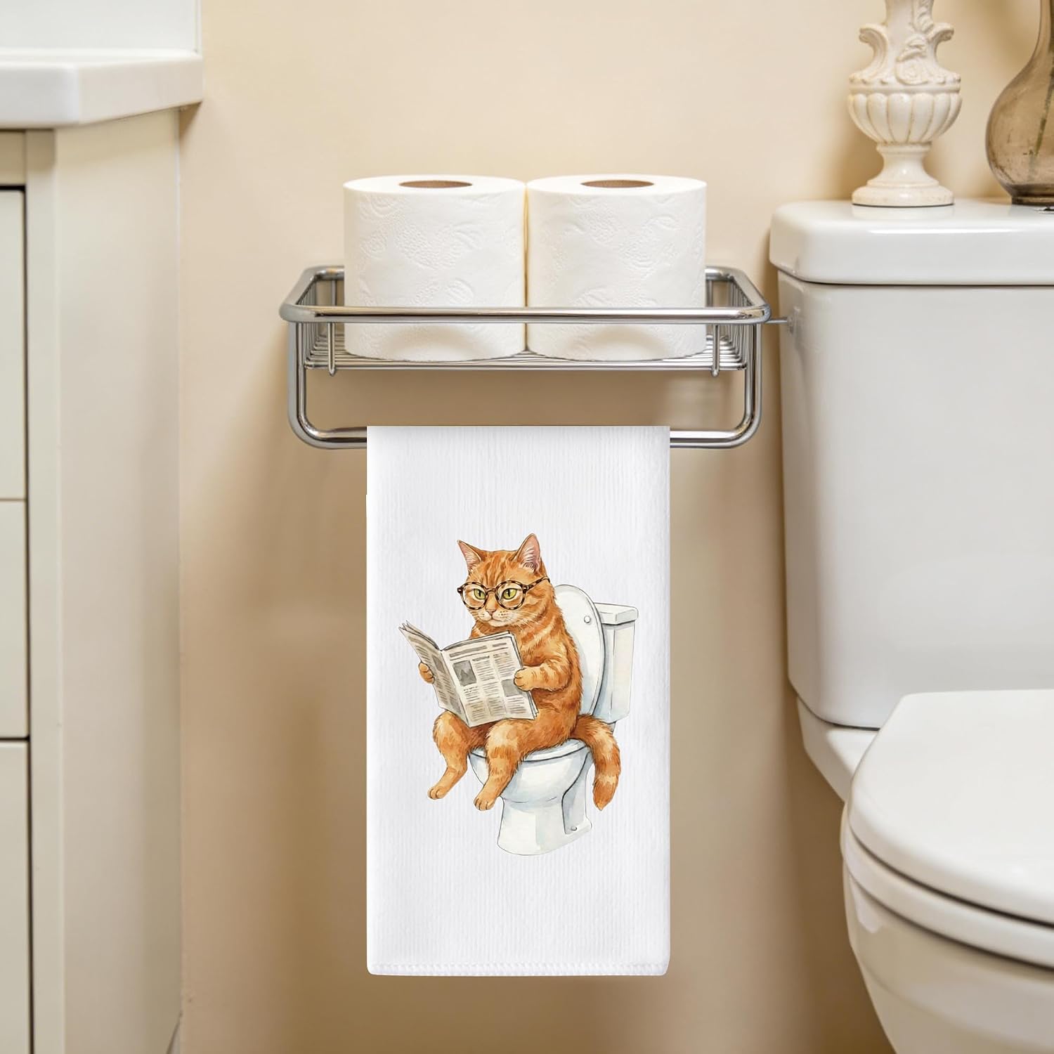 Orange Cats Hand Towel - 6Pcs Funny Bathroom Orange Kitten Decorative Set Absorbent Polyester Towels for Bath Bar Restroom Decor, Housewarming Gift for Cat Lover