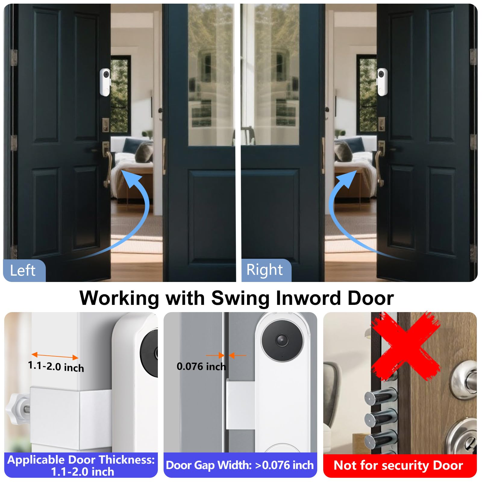 Anti-Theft Mount for Google Nest Doorbell (Battery), No Drill Adjustable Doorbell Mount for Google Nest Camera Easy Installation Doorbell Camera Mount Kit for Houses/Apartments/Rentals/Dorms