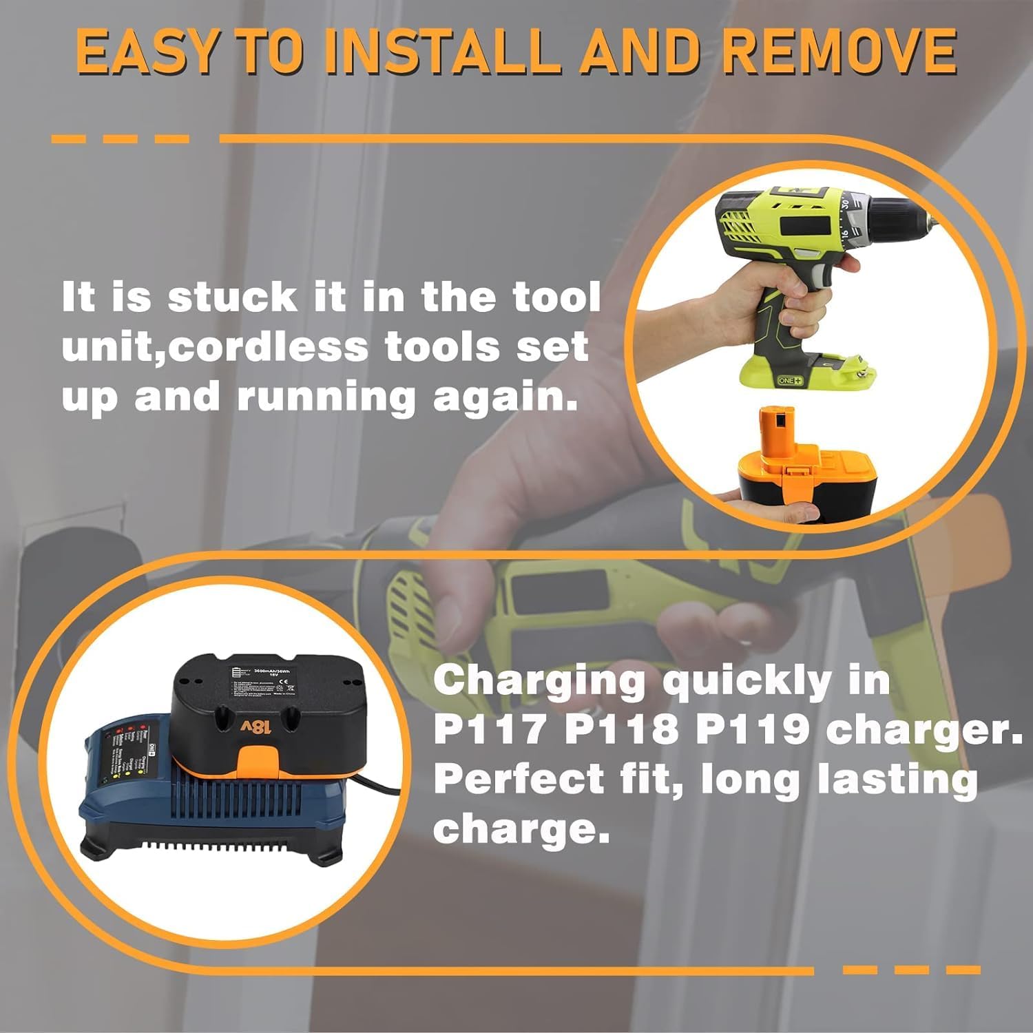 Reoben 2 Pack P100 Replacement for 18V Ryobi Battery and Charger Compatible with Ryobi 18V Battery Power Tools Replace for P101 ABP1803 BPP1820 1322401 1400672 130224007 Cordless Power Tools