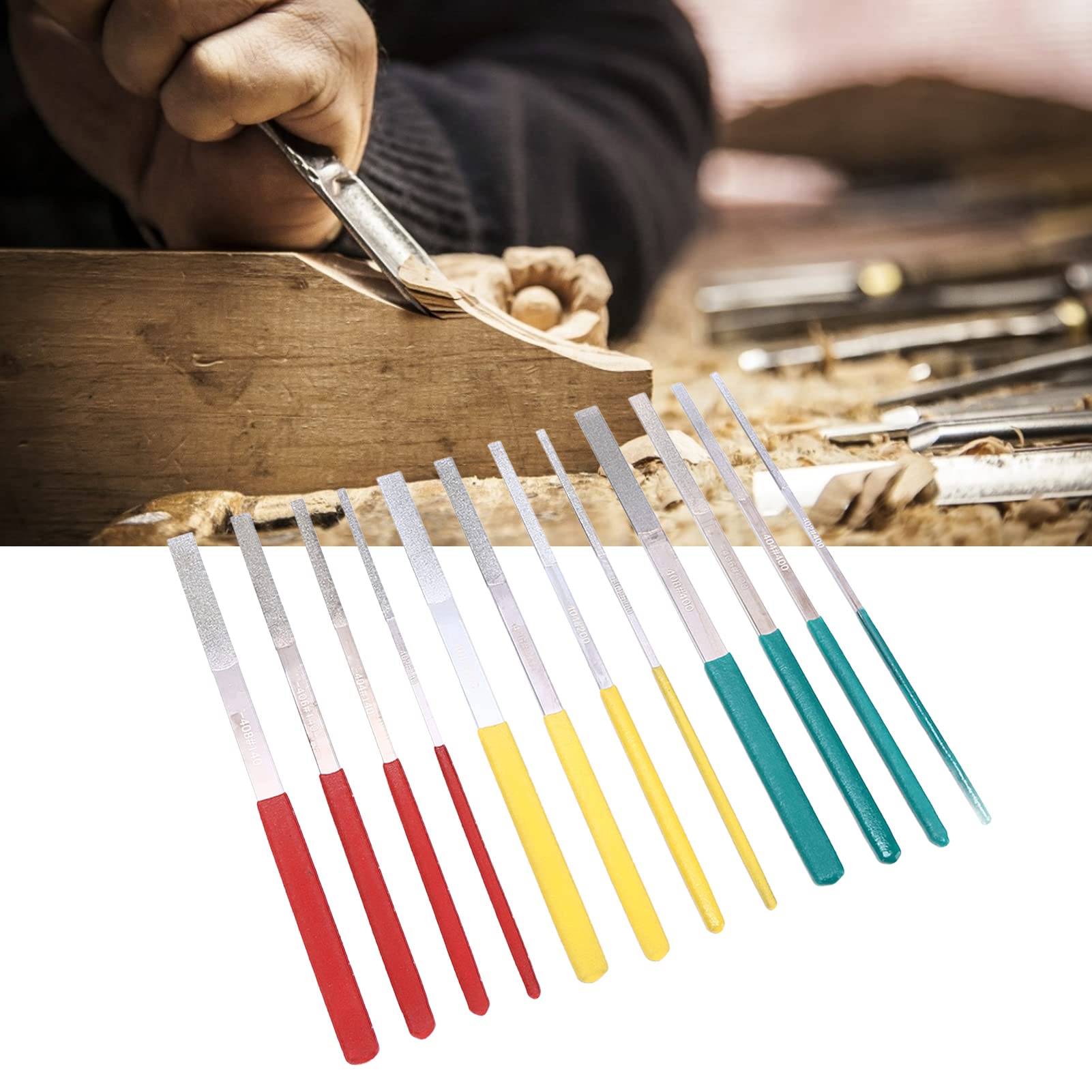12-teiliges Flachfeilen-Set, Mini-Feilen mit komfortablem Gummigriff, hohe Härte, beschichtete Schleiffeilen für Metall, Holz, Kunststoff, manuelle Verarbeitung, Hardware-Werkzeuge