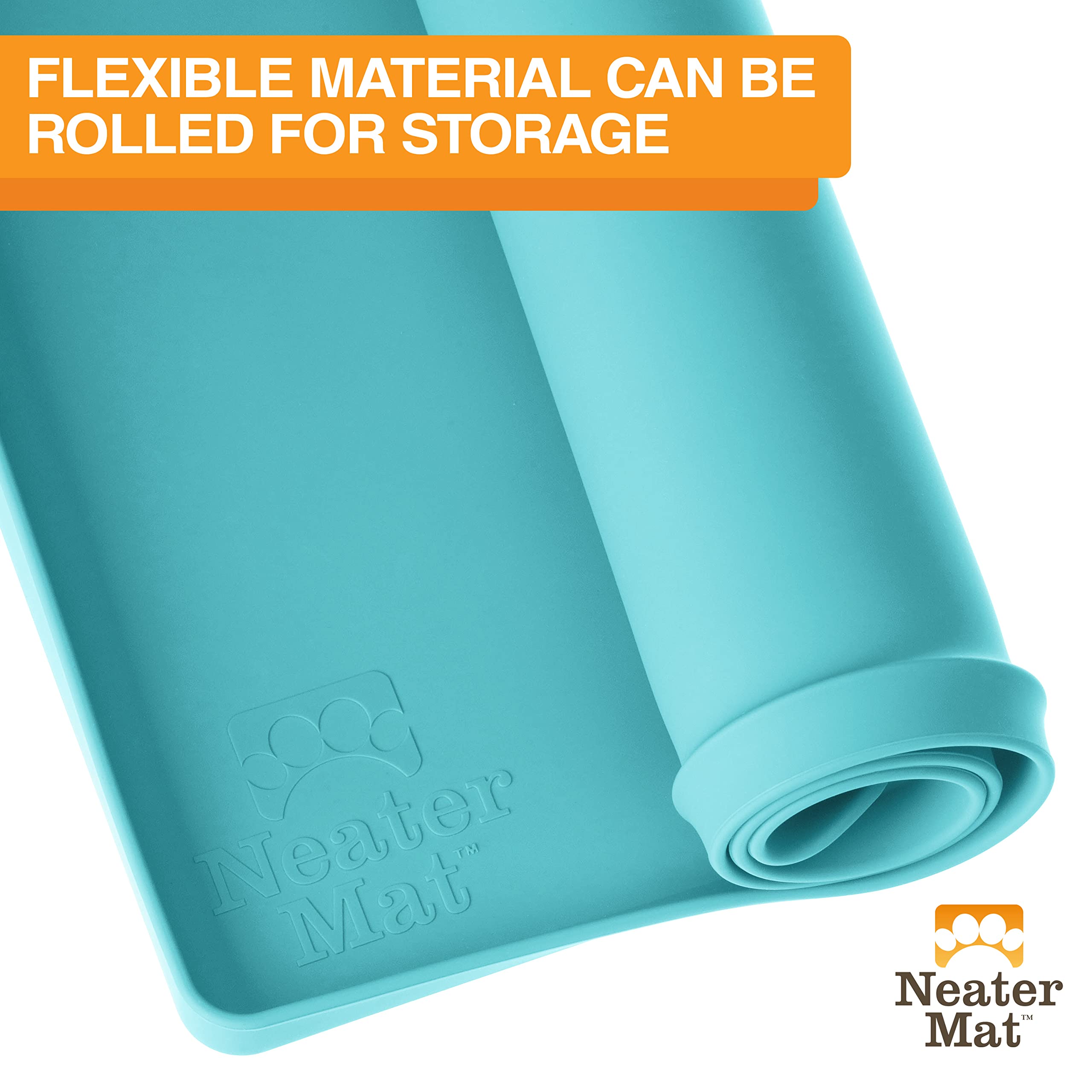 Neater Pet Brands Neater Mat - Tappetino impermeabile in silicone per animali domestici, protegge i pavimenti da cibo e acqua (Acqua Marina, 40,6 x 25,5 cm Silicone)