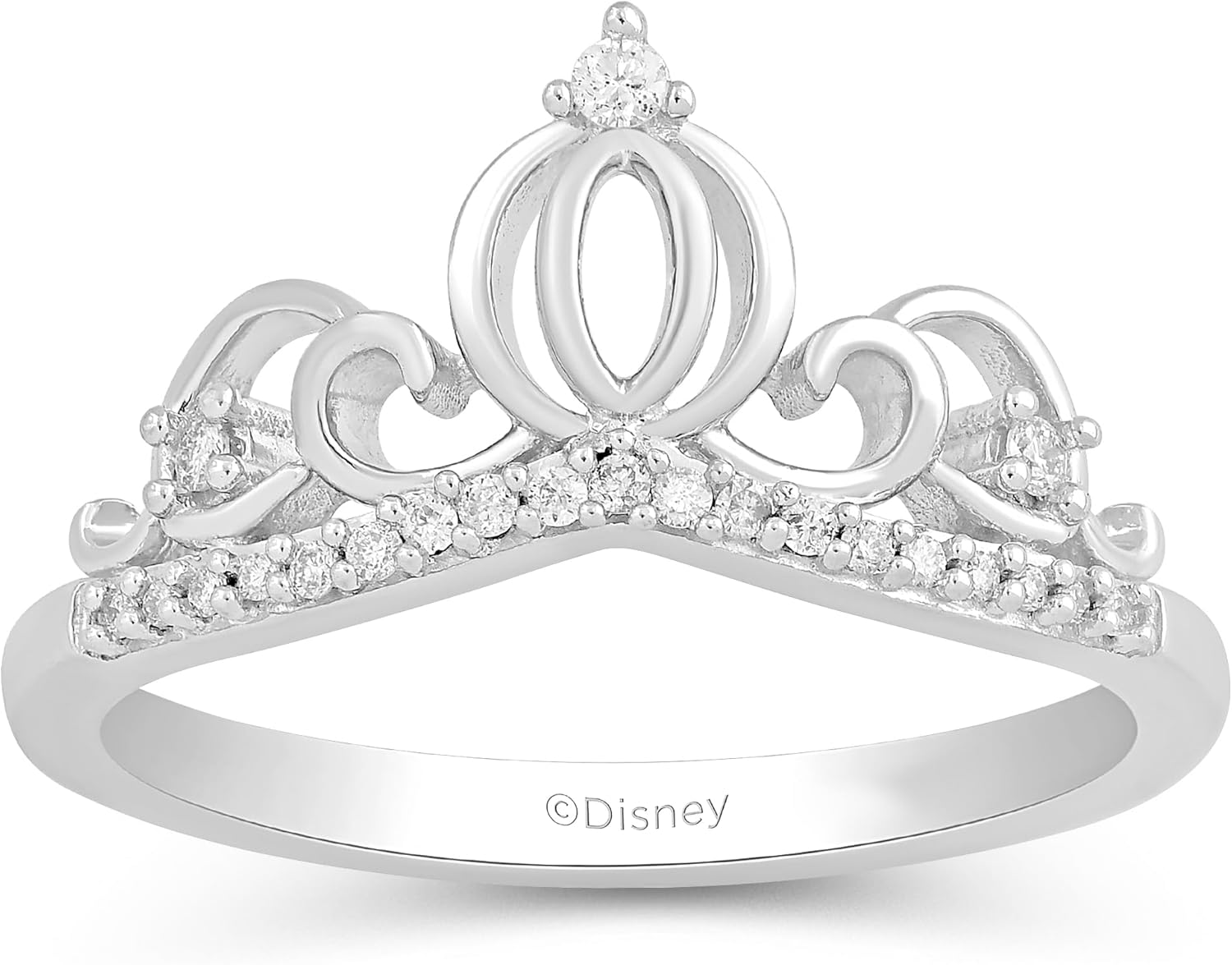 Jewelili Enchanted Disney Fine Jewelry Sterling Silver with 1/10 CTTW Diamond Cinderella Ring Size 6