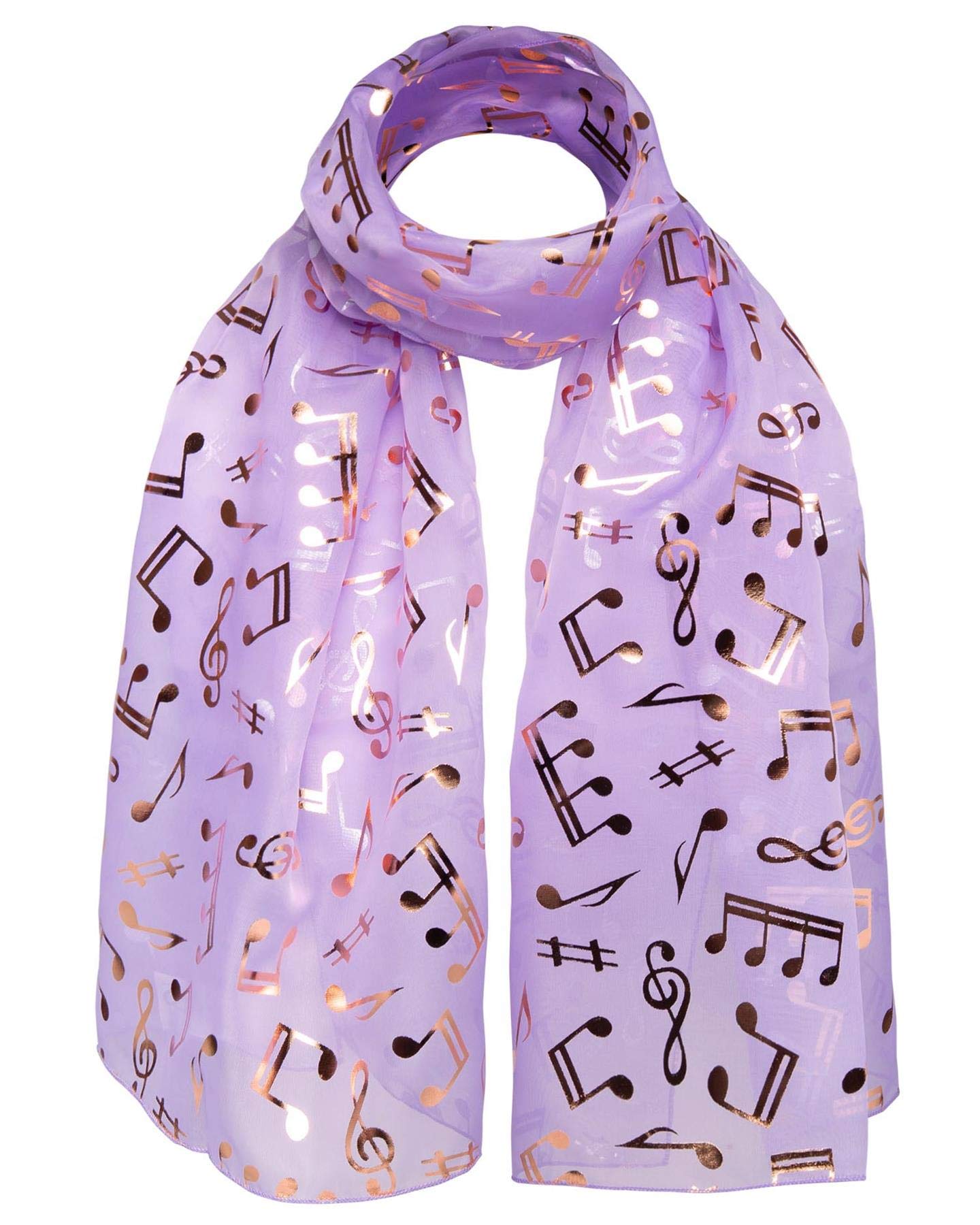 Basic Sense Women's Lilac Music Note Foiled Light Weight Scarf,