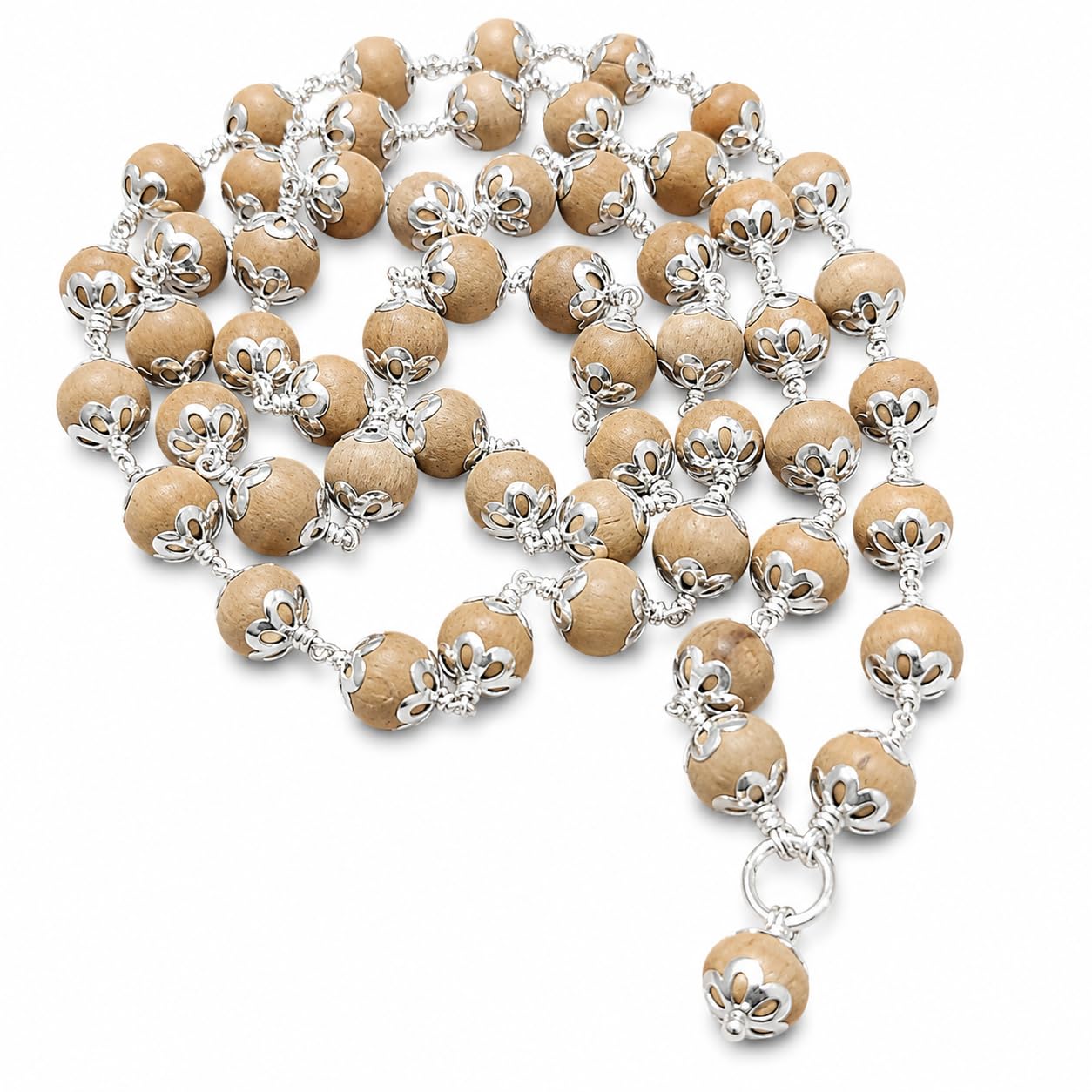 Original 925 Silver Rudraksha Mala for men and women (5 Mukhi, 6MM, 54 Beads, 24 Inchs)-image-0