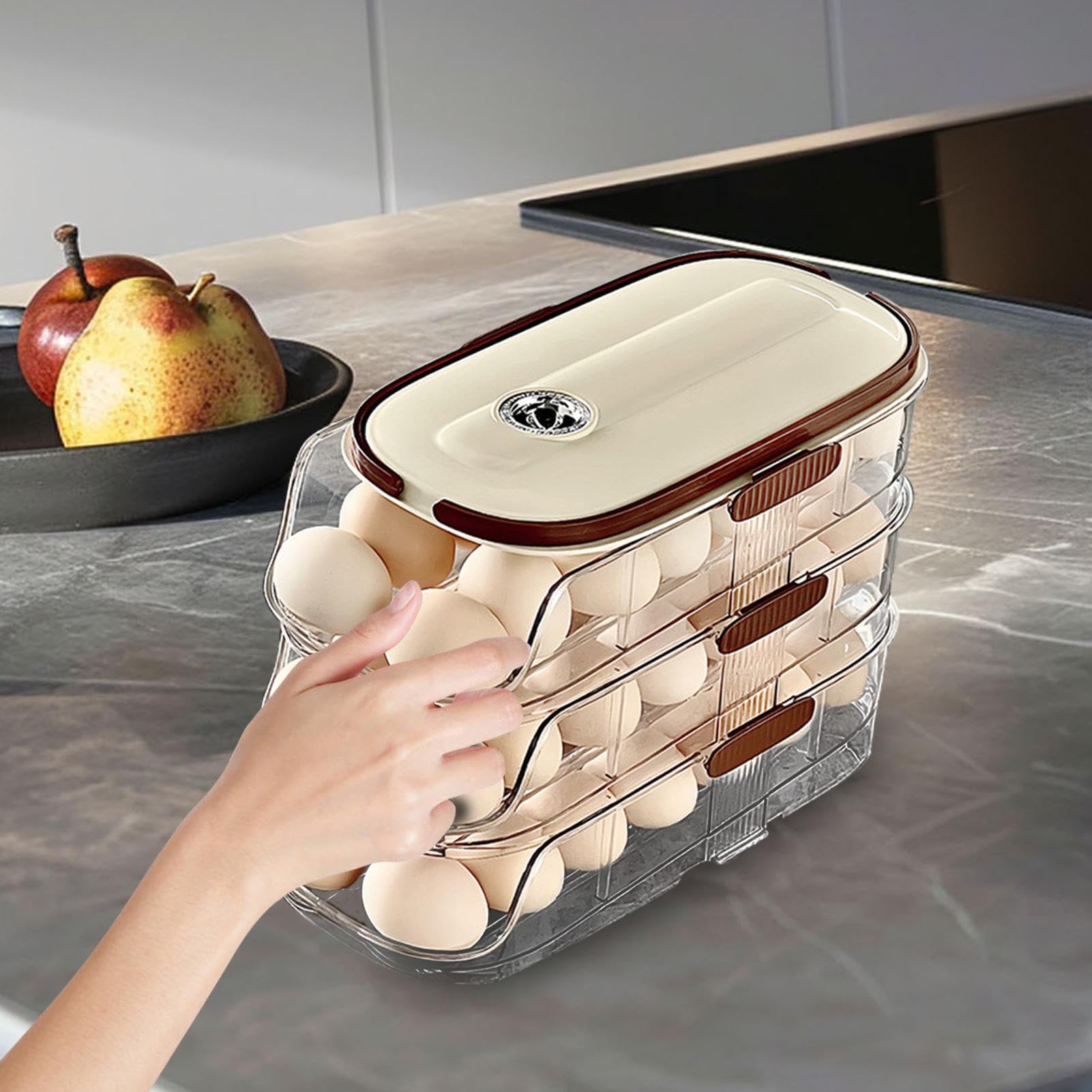 Dispensador de huevos apilable, caja de almacenamiento de huevos | Soporte automático para huevos de nevera con ruedas,Dispensador automático de huevos con tapa enrollable, para organización y almacen