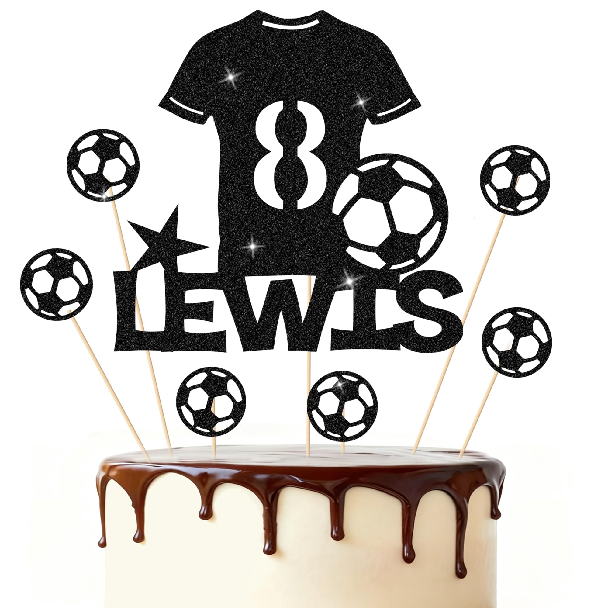 Football Cake Topper Personalised Birthday Cake Decorations Football Gifts for Kids Boys Men Husband Daddy Grandpa Football Lovers Cake Toppers (Black)