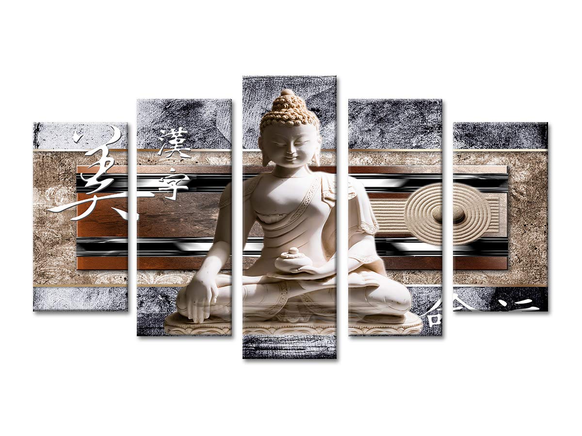 Declina, Quadro Decorativo da Parete per Soggiorno Moderno, cornici Decorative da Parete, Quadro Decorativo Buddha Zen, Marrone, 220x120 cm