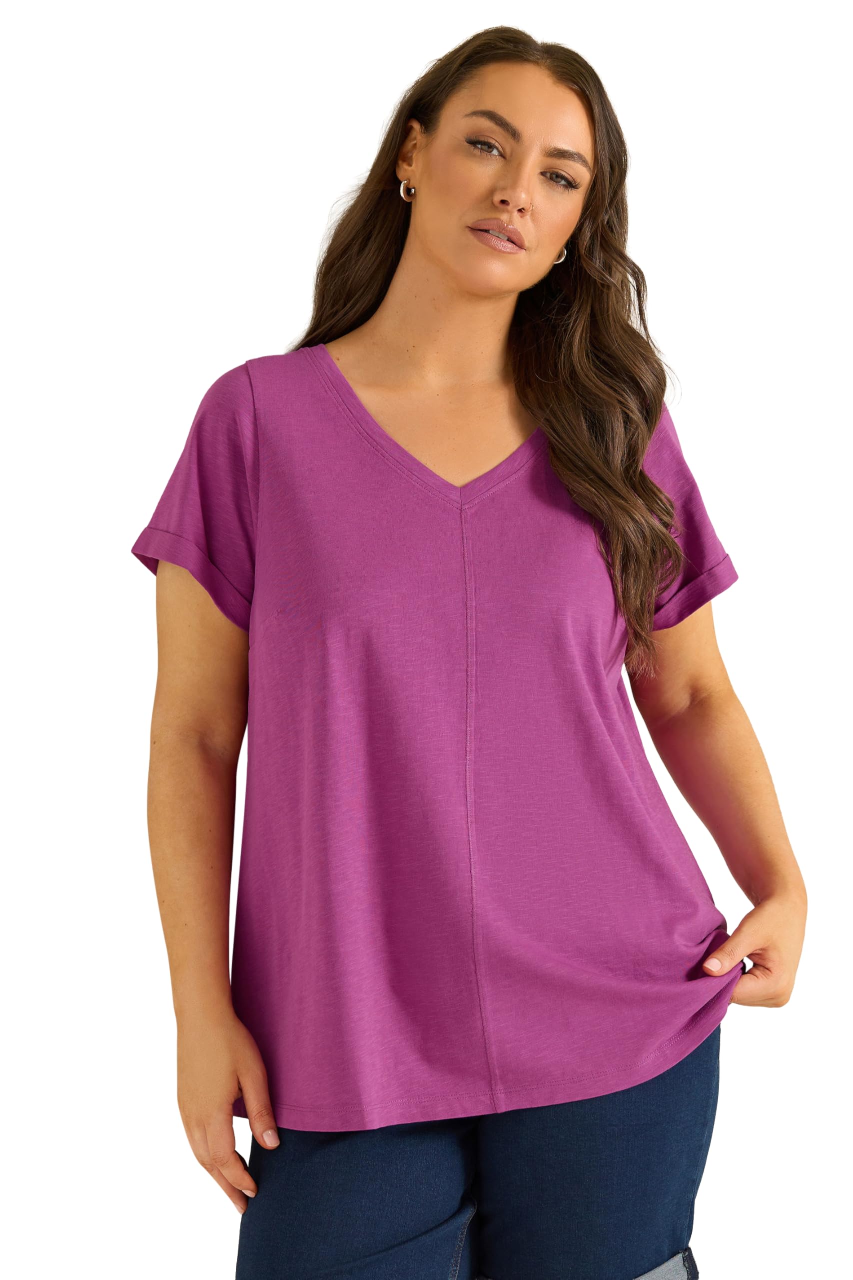 Evans Women's Purple Curve Cotton T-Shirt - Plus Size Curve