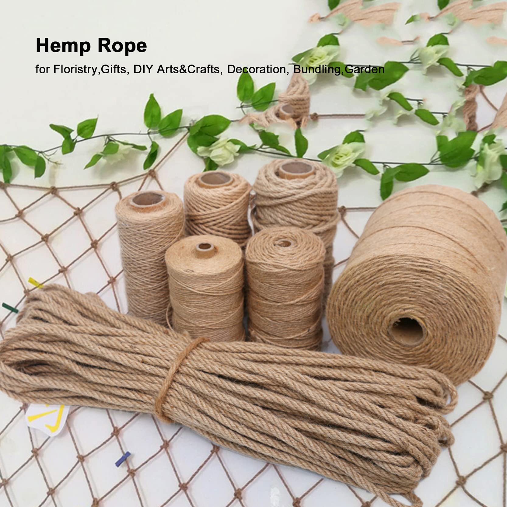 ZNKZJ Hanfseil 100M x 2,Dicke Starkes natürliches Juteseil,Mehrzweck-Mehrstrang-Jute-Schnur-Makramee-Schnur für Kunsthandwerk. Garten, Verpackung，Dekorationen,200m-5mm