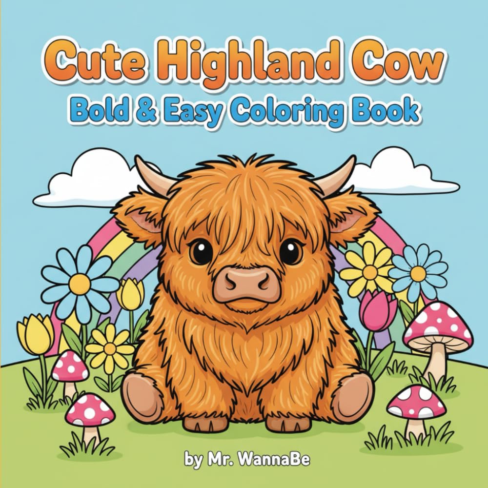 Cute Highland Cow Bold & Easy Coloring Book: 40 Adorable & Simple Highland Cow Designs: A Bold and Easy Coloring Book for Adults, Teens, and Farmhouse Lovers