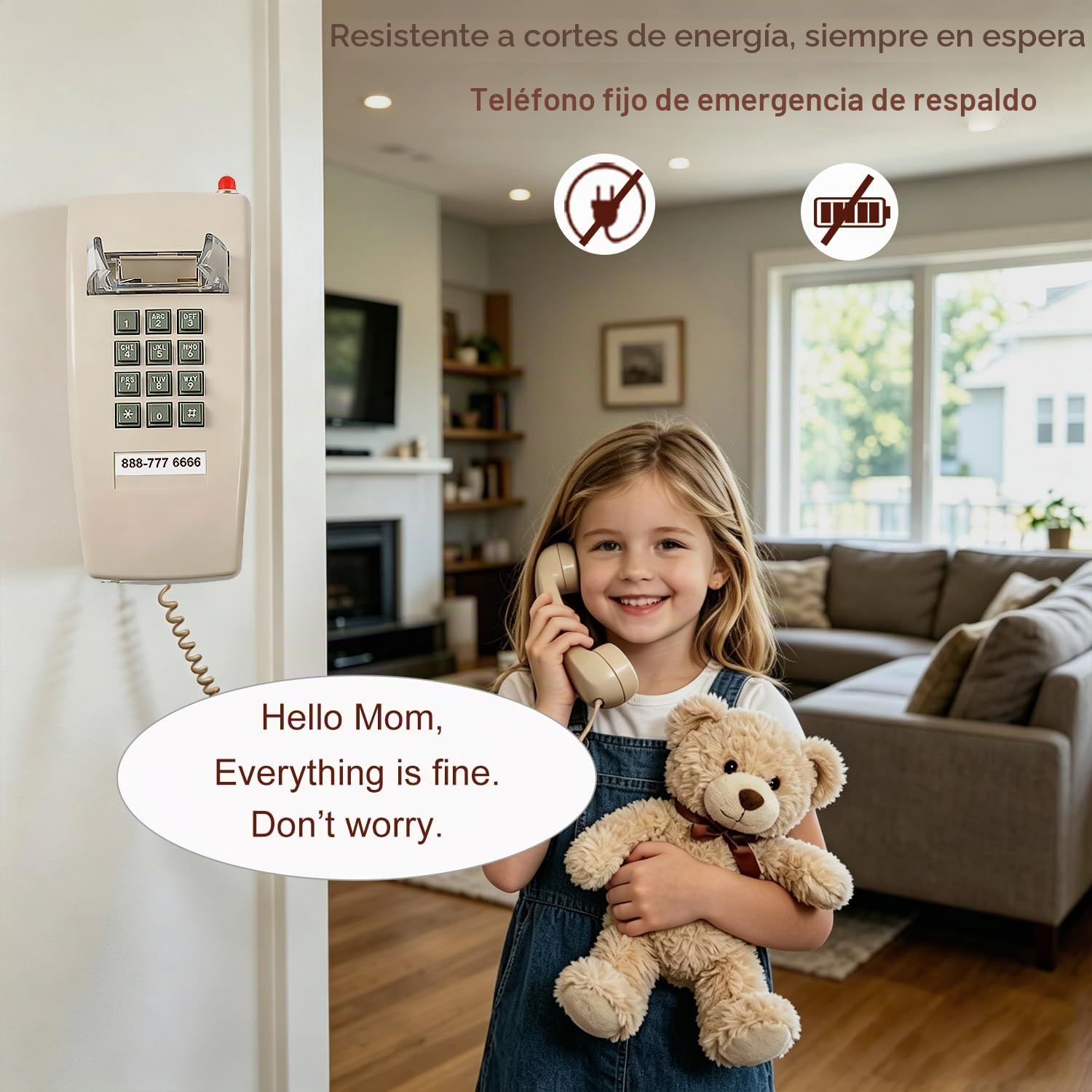 Teléfonos de Pared clásicos para teléfono Fijo con Timbre mecánico, teléfono de Pared de una Sola línea 2554 con indicador de Correo de Voz, teléfono Retro montado en la Pared Impermeable, teléfono