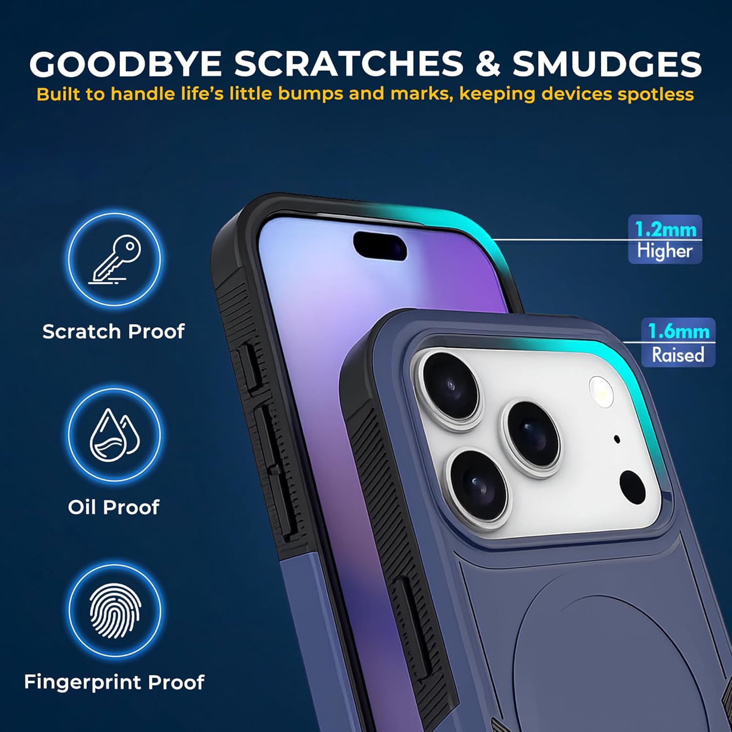 LOOXER® Defender Case for iPhone 17 Pro (6.3”) | Military-Grade Rugged Shockproof Protection, MagSafe Compatible + Tempered Glass Screen Protector Included (Blue, 17 Pro)
