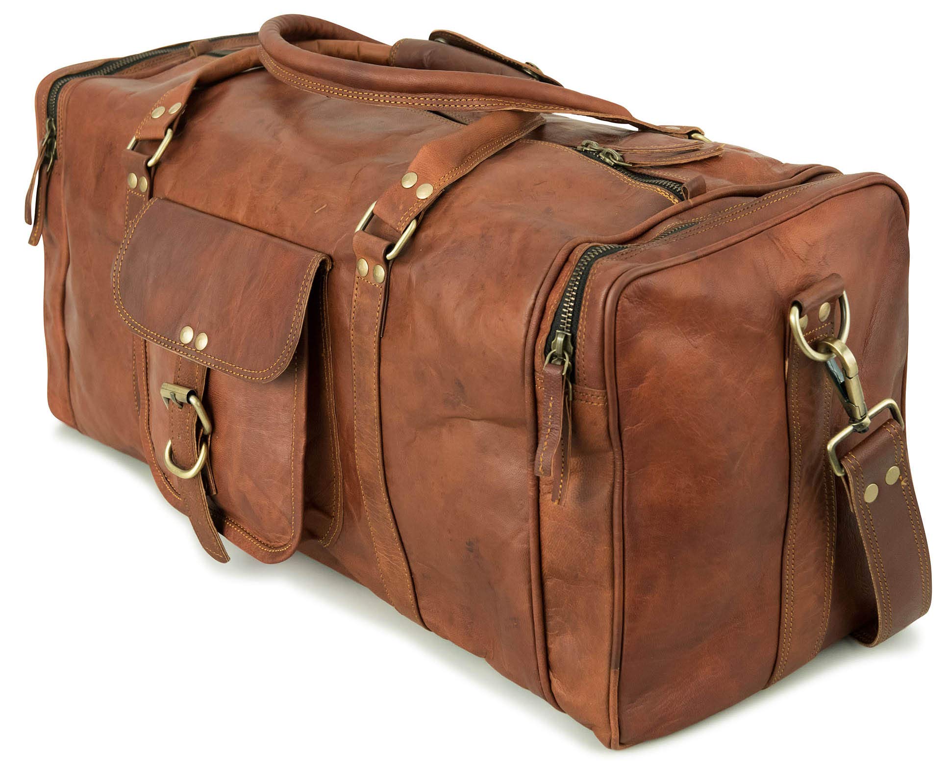 Berliner BagsVintage Weekender New York L Leather Travel Bag for Men and Women - Brown