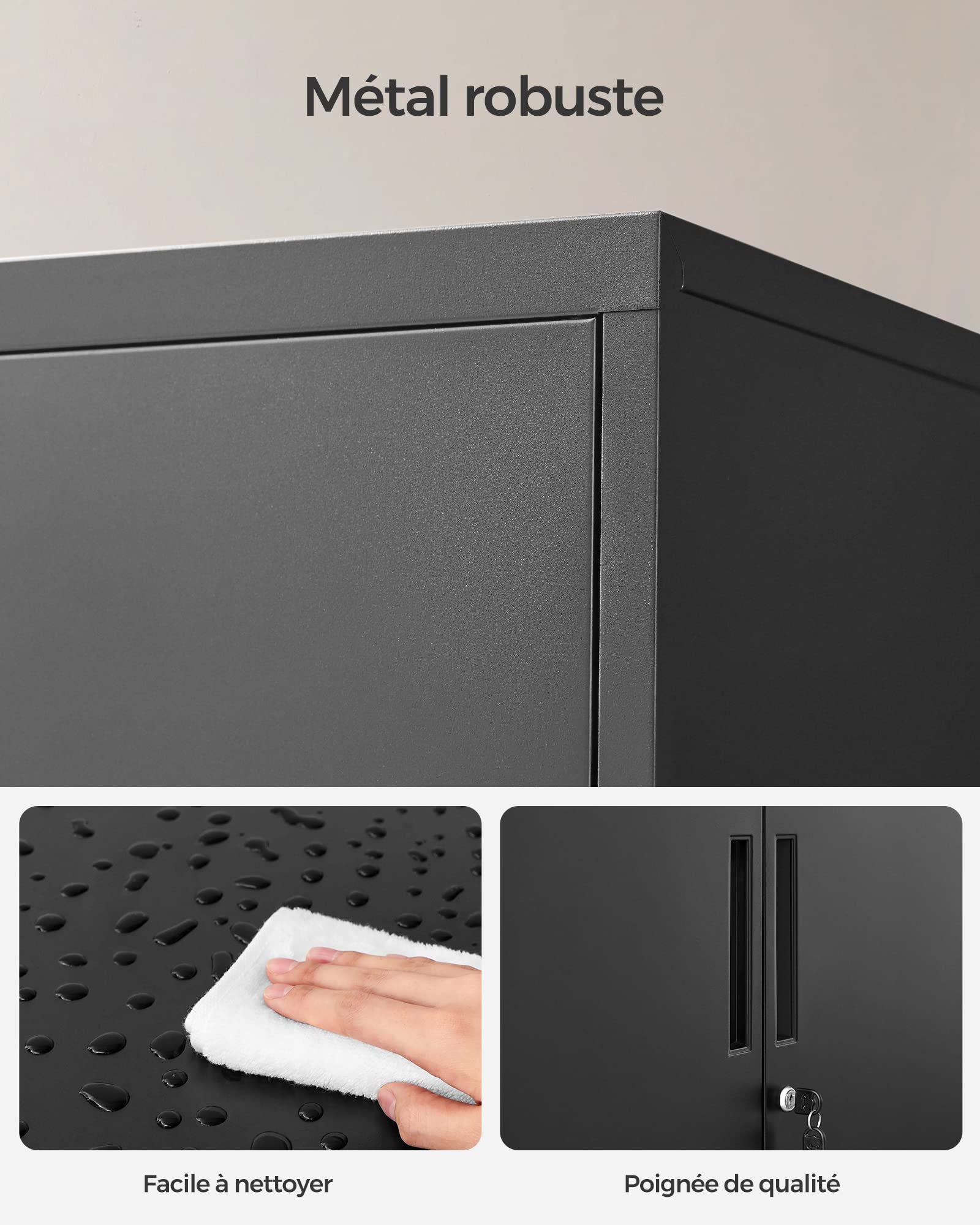 SONGMICS Caisson de Bureau, Placard Polyvalent, Armoire de Bureau à 2 Portes, Verrouillable, en Acier, pour Salon, Noir Mat OMC013B01