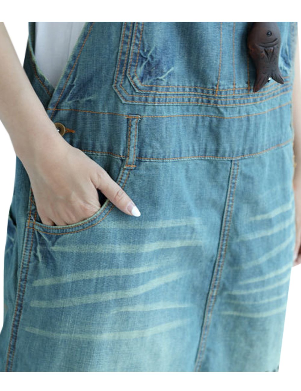 Youlee Femmes Été Lettre imprimée Pantalon cinquième Denim salopettes