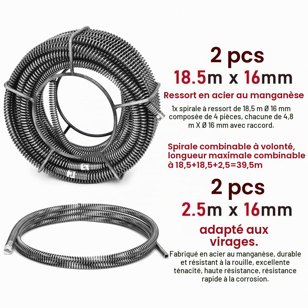 XIIW Furet Déboucheur Électrique 500W 450tr/min Moteur Cuivre, 8 Têtes de Coupe, 4 Spirales Acier Manganèse Total 46m avec 20m Renforcée Machine de Débouchage Canalisations Ø30-100mm, nettoyage tuyaux