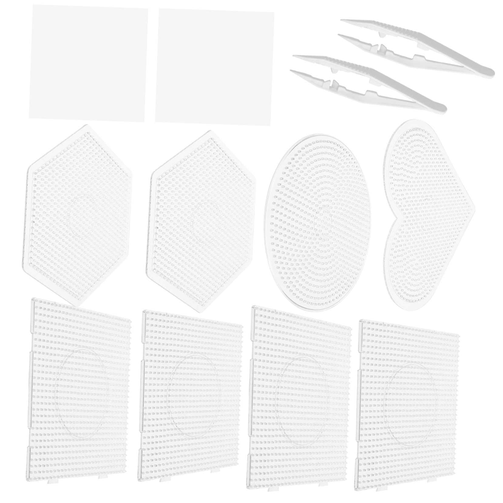 Toddmomy Lot de Plaques à Perles à Repasser Transparentes Assortiment Formes Carré Cœur Rond avec Clips pour Projets de Bricolage Créatifs et Perlage Bijoux