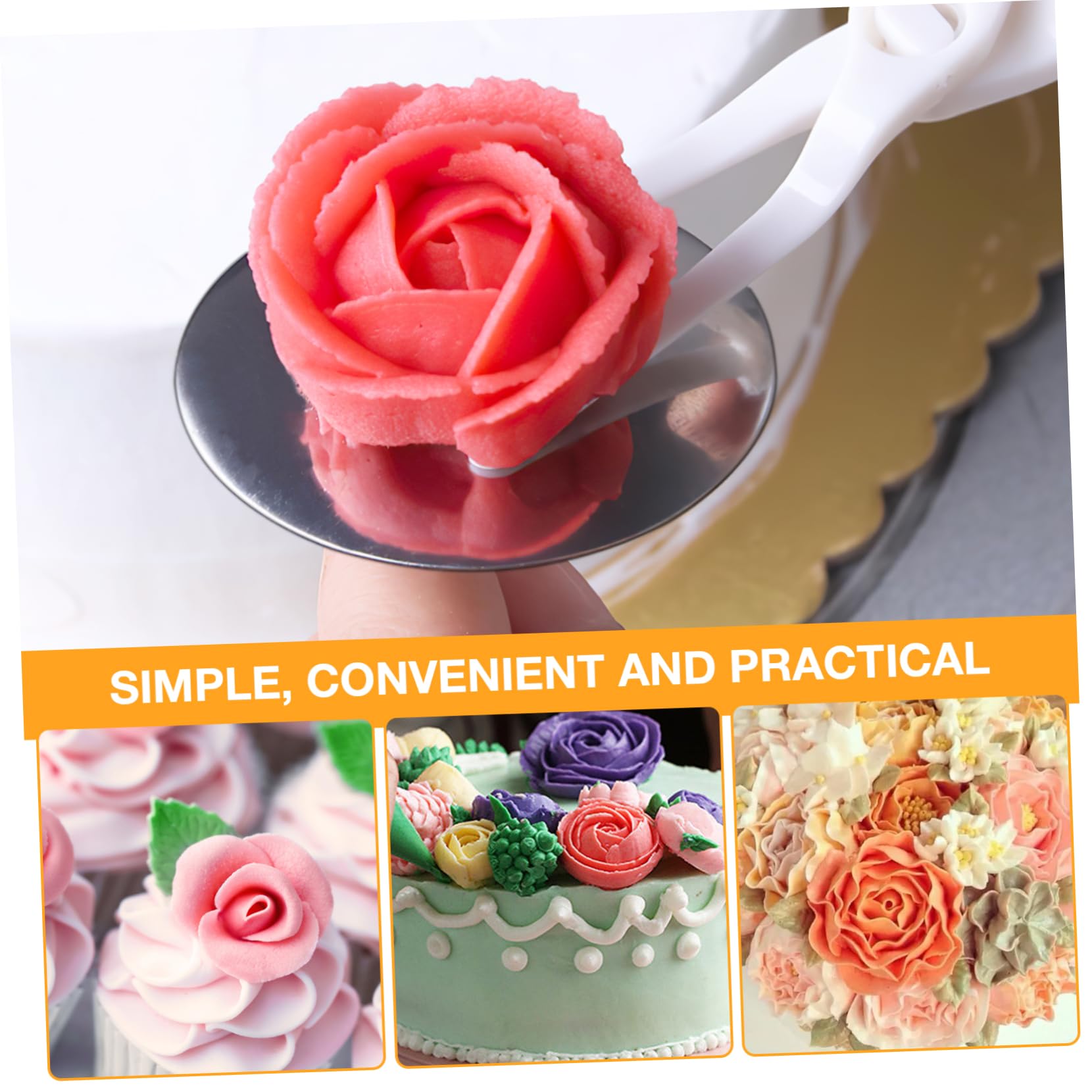 PRETYZOOM 4sets Attrezzi per Decorare Torte con Chiodi per Fiori Inossidabile e Base Legno Kit Completo per Creare Fiori Pasta di Zucchero e Decorazioni per Torte per Feste e Occasioni