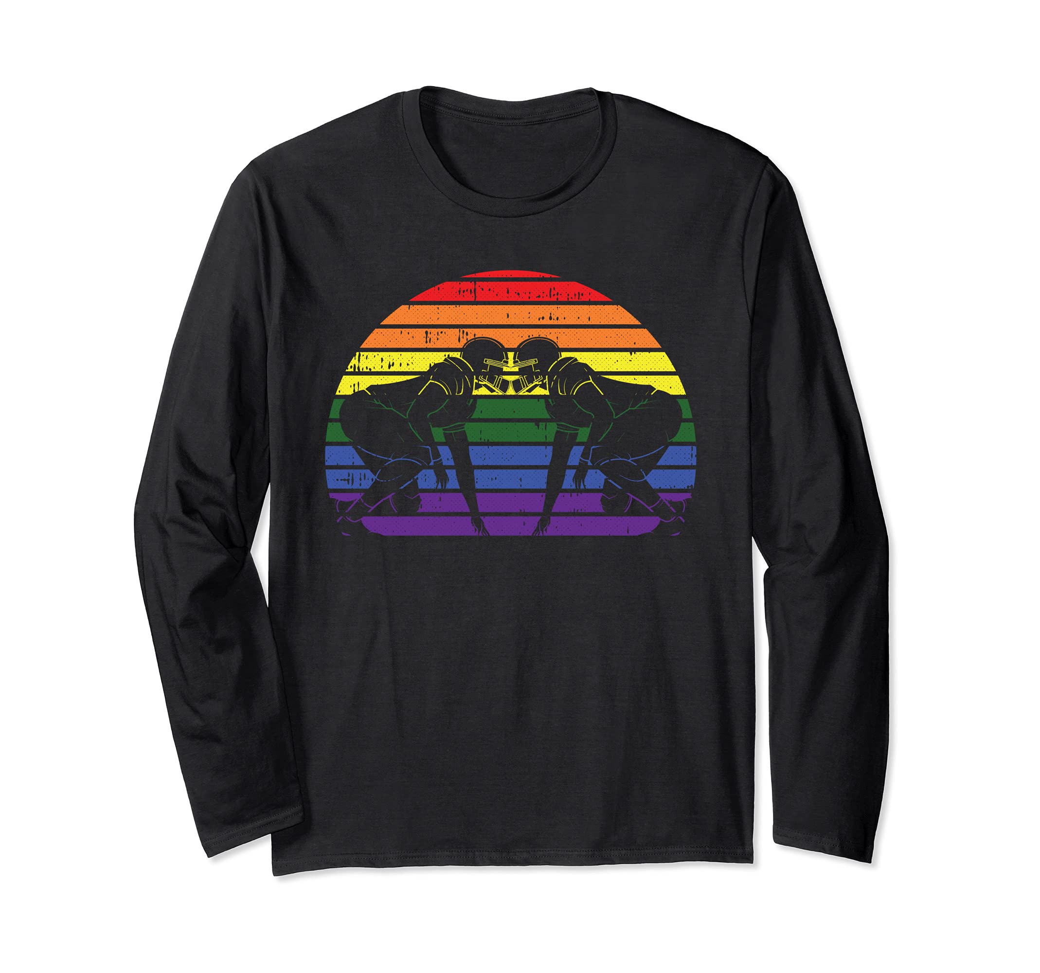 Football Player LGBT-Q Retro Gay Pride Rugby Sport Fan Ally Long Sleeve T-Shirt, Black