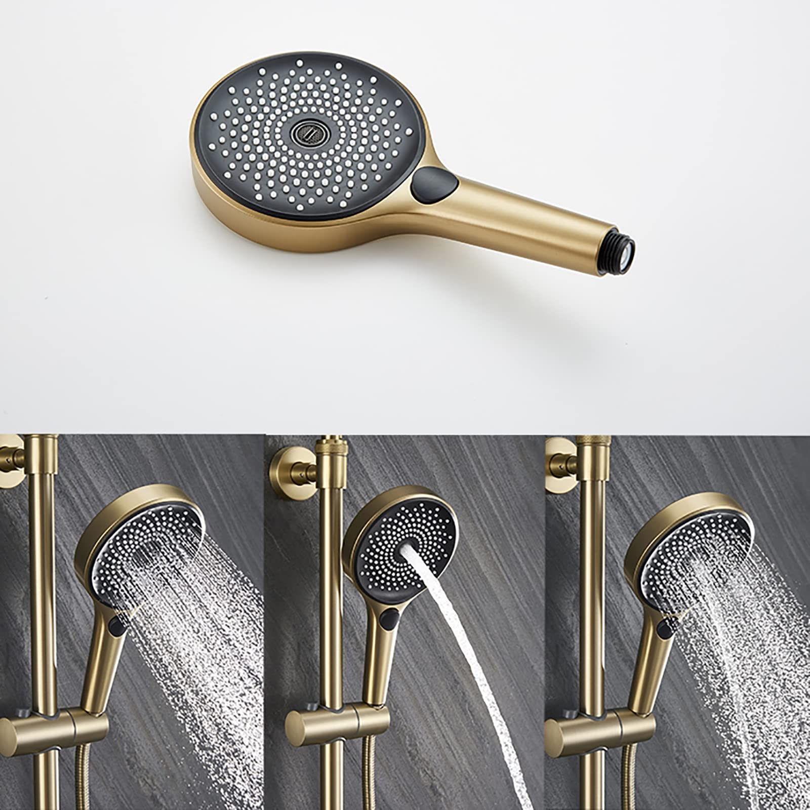 Sistema Doccia a Pioggia con soffione da 10 Pollici, Set Rubinetto termostatico a Parete, Cascata in Ottone, beccuccio per Vasca, doccetta a 3 modalità, Bidet S, Cromato (Grigio)