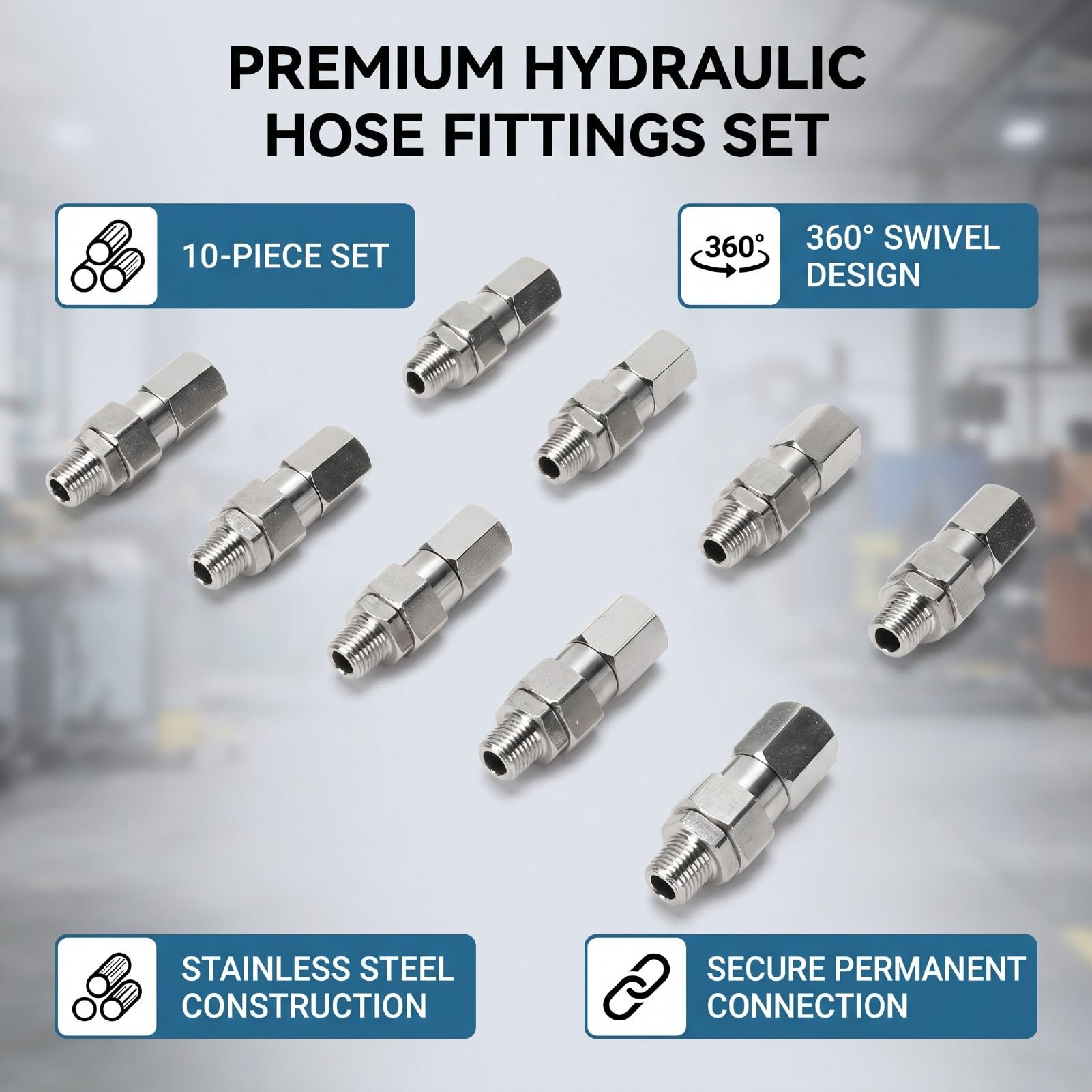 Złącze Węż Hydraulicznego 1/4 Cala do Konserwacji Przemysłowych Systemów Hydraulicznych Obrót 360° Zapobiega Skręcaniu Węż Trwałe Zaciskanie Zatrzymuje Wycieki Zestaw 10