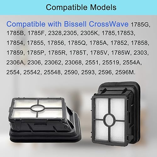 Miniatura 2 de Paquete de 8 filtros de repuesto 1866 compatibles con aspiradoras Bissell Crosswave 1785 2306 2551 y 2554 CrossWave Cordless Max todo en uno, todo