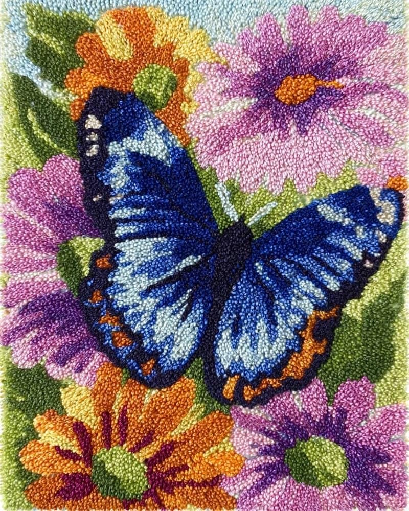 FWRTYCB Latch Hook Kits Rug Making Crafts with Pattern Printed,Butterfly Floral 20X15Inch Large Latch Hook Rug Kit Tapestry Rug Making Kits DIY Crafts Unfinished Handmade Crochet Yarn for Adults Be