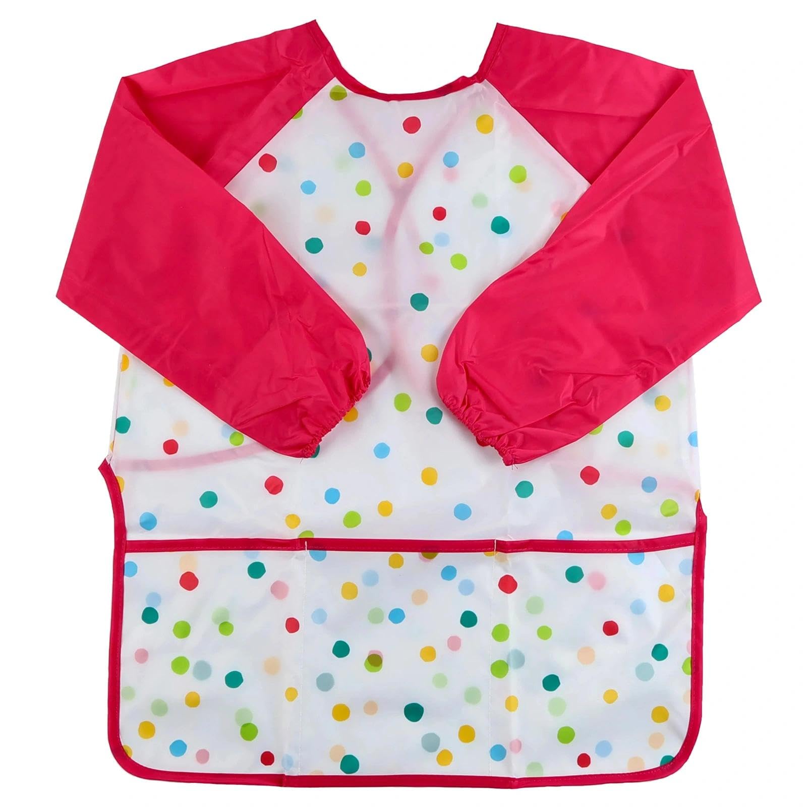 Knuiuyy Crimson Kids Art Smock For Ages 3-8, Waterproof Kids Painting Apron With Long Sleeves And 3 Pockets, For Painting/Cooking/Eating/Crafts