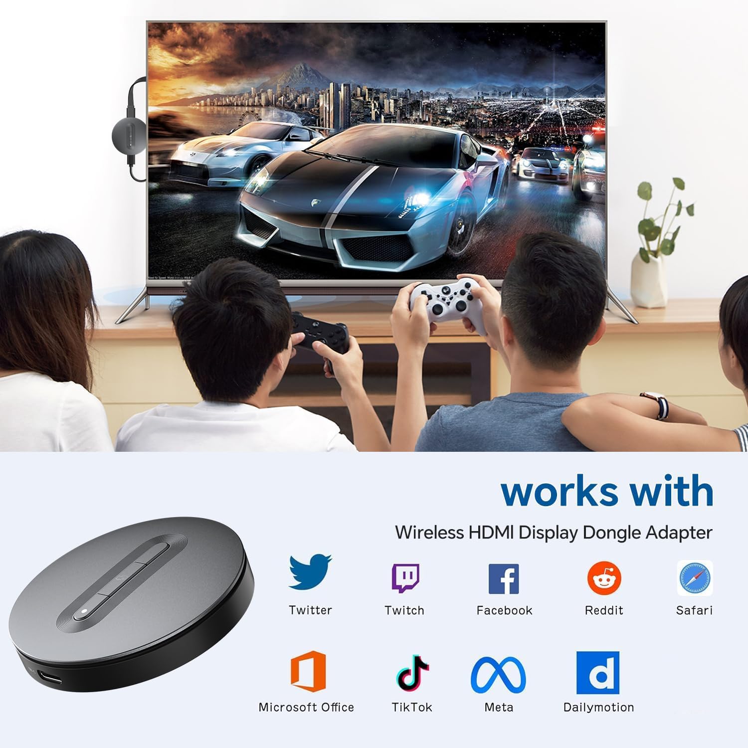Wireless HDMI Display Dongle Adapter – Miracast Dongle, DLNA, AirPlay - Plug & Play Video/Audio Streaming from Laptop, PC, Smartphone to HDTV, Projector, Monitor