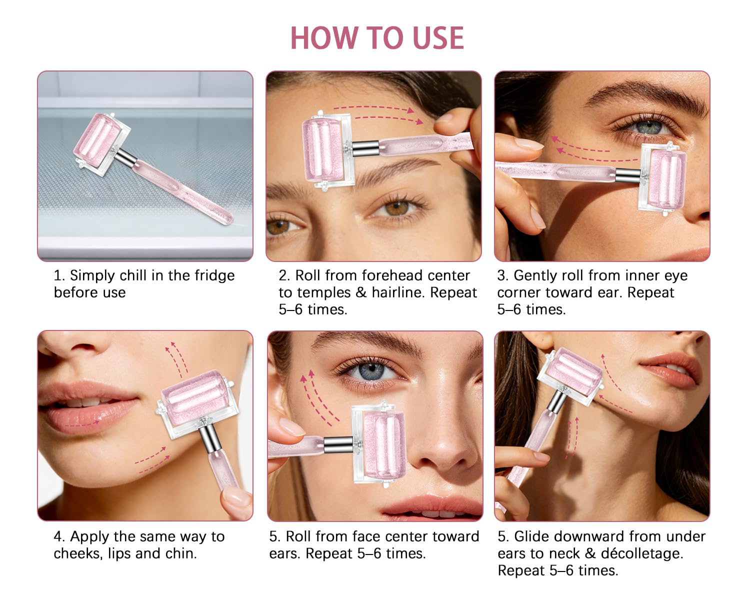 Rodillo de hielo para cara y cuerpo, herramienta de terapia de frío para hinchar los ojos, reducir la inflamación y tensar la piel, con funda protectora (rosa con purpurina)