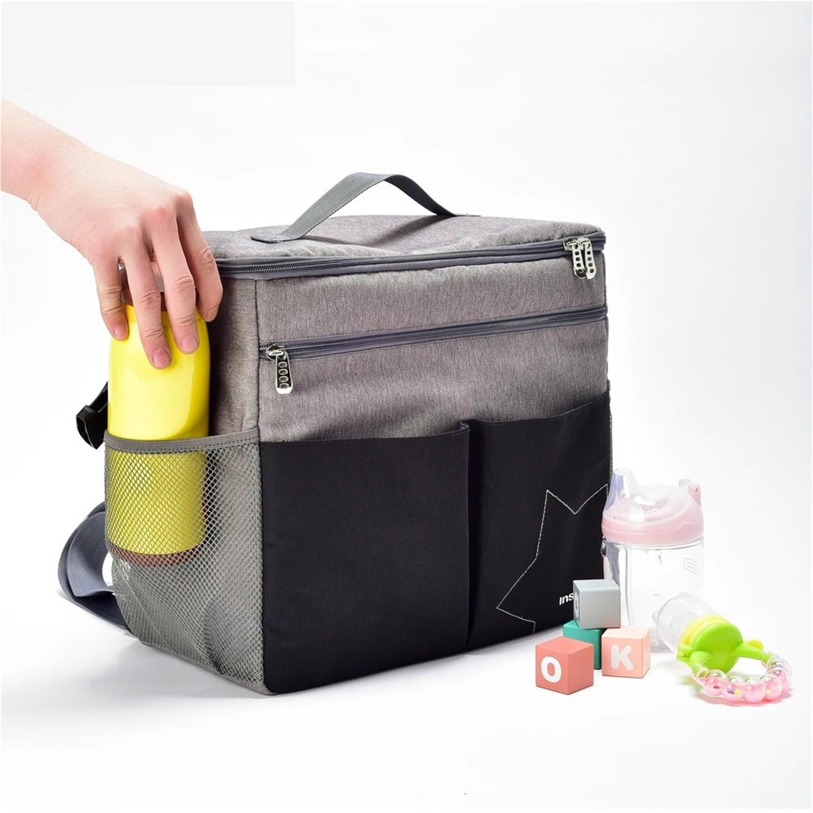 Wickeltasche Kinderwagen Mama Wickeltaschen Mutter große Kapazität Reisewindelrucksäcke mit Anti-Verlust-Reißverschluss solide Kinder Mutterschaft Stilltaschen Kinder Kinderwagen Taschen Organizer(Gra