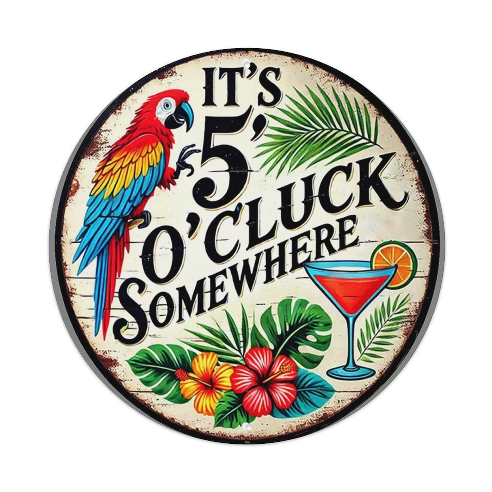 Parrot Palm Cocktail Flowers Text Tin Sign Metal Poster Vintage Metal Signs for Home Man Cave Bar Cafe Kitchen laundry room Wall Decorations Gift 8x8Inch
