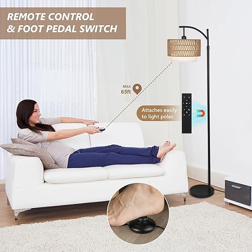 Miniatura 6 de Lámpara de pie de arco para sala de estar con 3 temperaturas de color, lámparas de pie de granja con bombilla remota y regulable, lámpara de pie