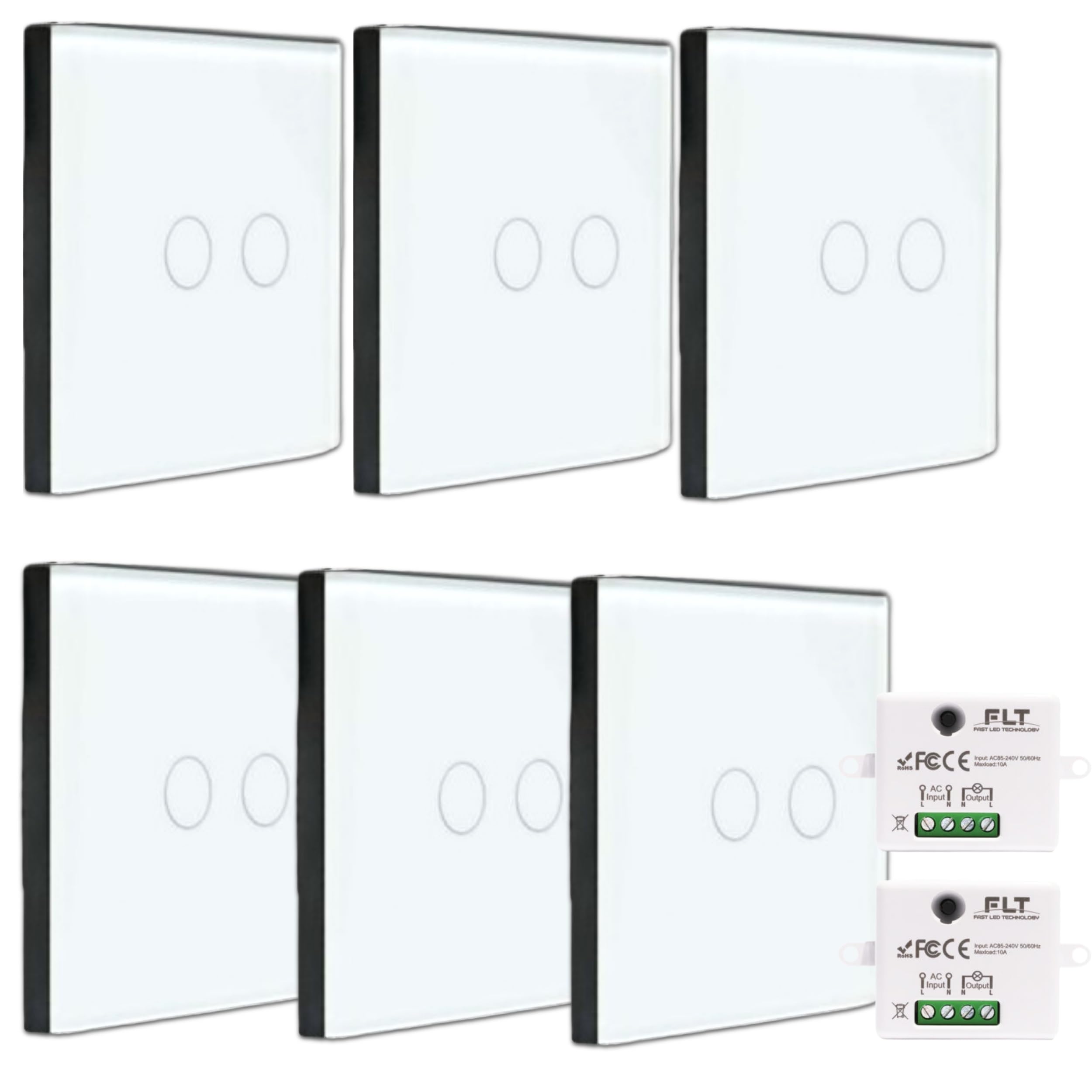 KIT interrupteur sans fil - 6 Télécommande murale DOUBLE ALLUMAGE + 2 Mini récepteur encastrable - Va et vient sans travaux - Commande à distance Tactile - Commutateur radio RF 433 mhz