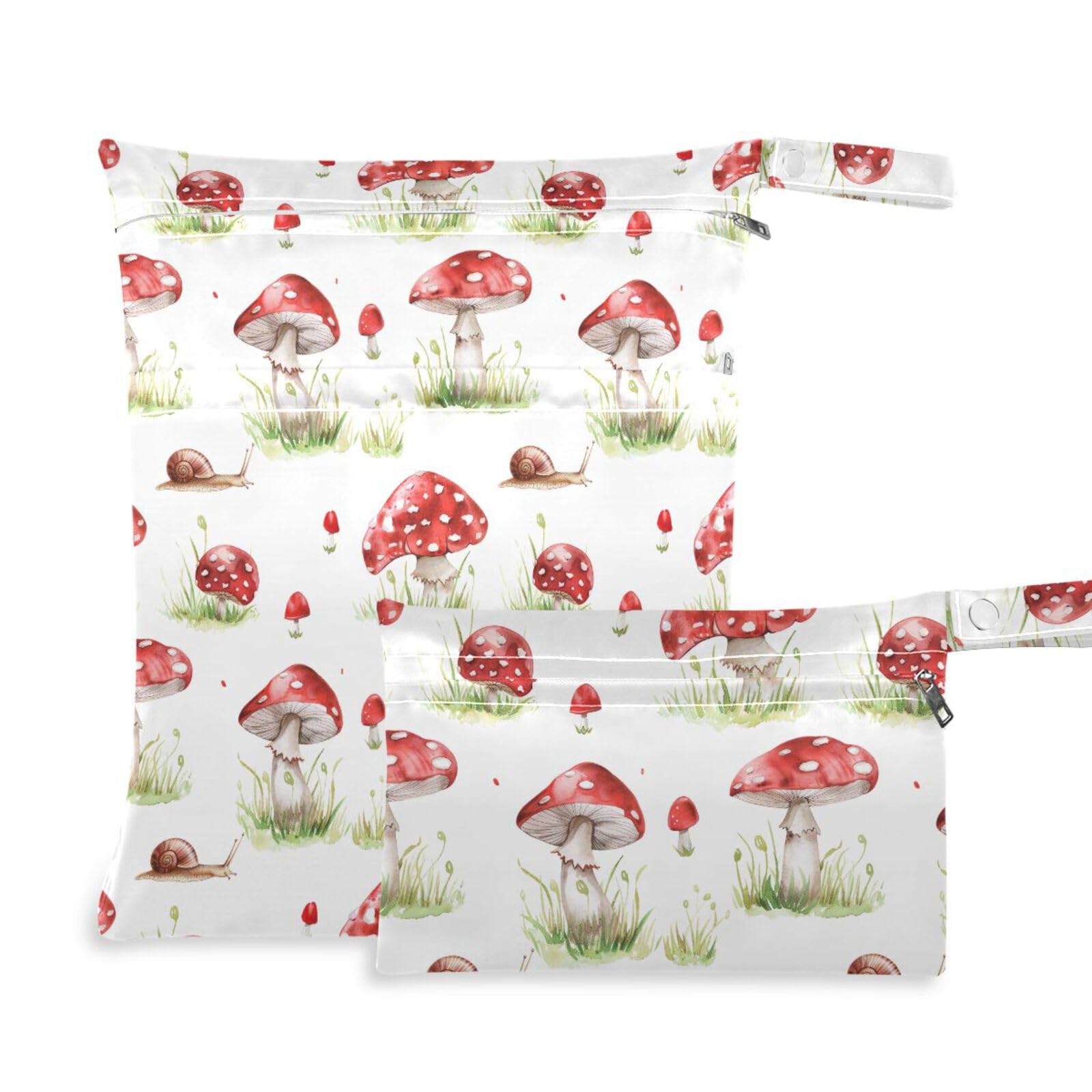 Coikll Wet Dry Bags for Cloth Diaper 2 Pack Waterproof Yoga Gym Bag for Swimsuit Wet Clothes Baby Items-?Mushrooms and Snails?