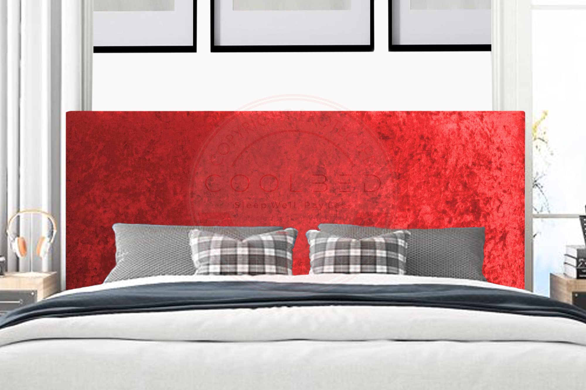 Crushed Velvet Plain Divan Bed Headboards 20” or 24” Height Upholstered Headboard (Double (4'6) - 20" (H), Red Crushed)