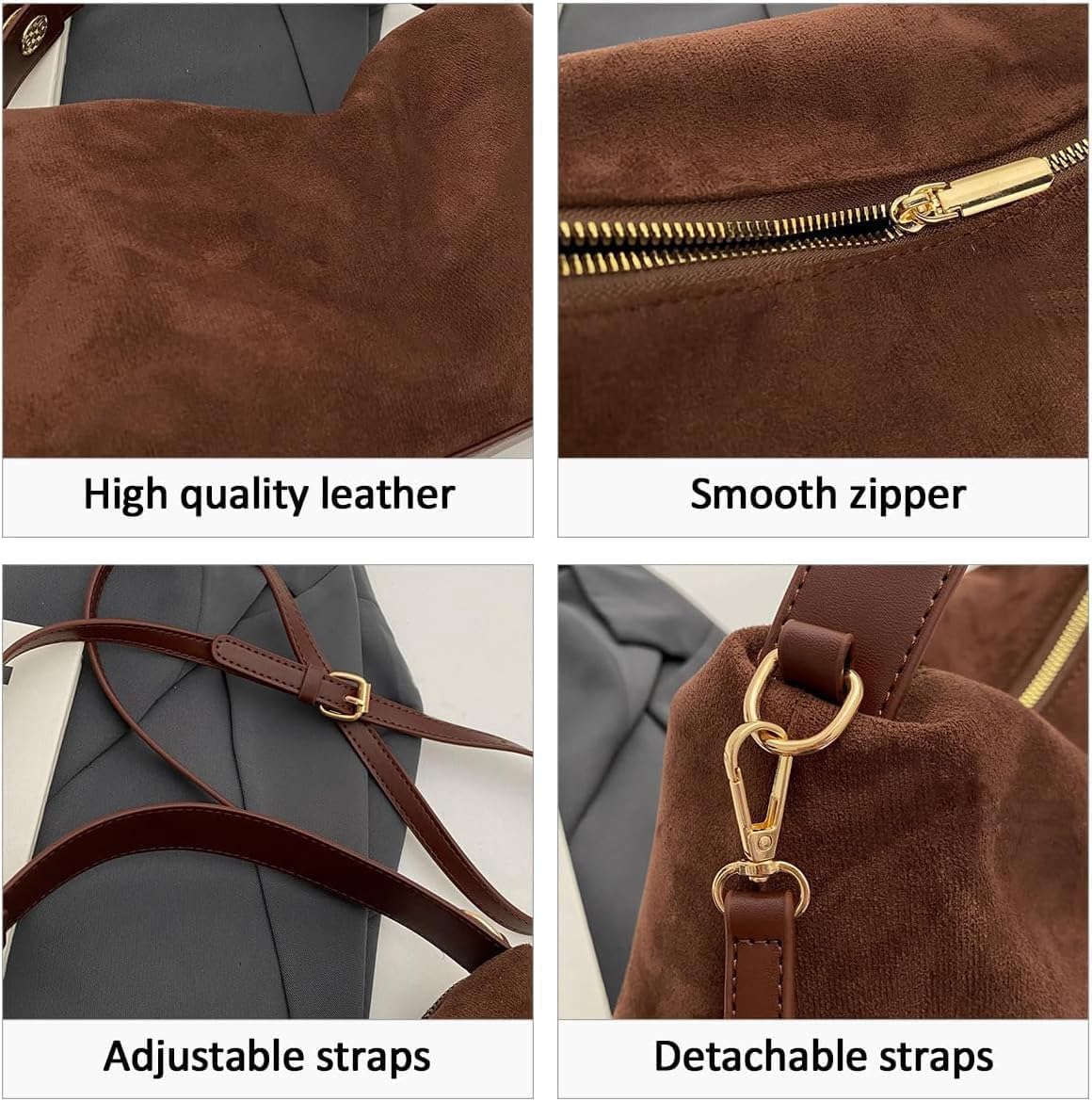 Suede Purses for Women Fashion Slouchy Shoulder Bag Retro Crescent Satchel Hobo Handbags