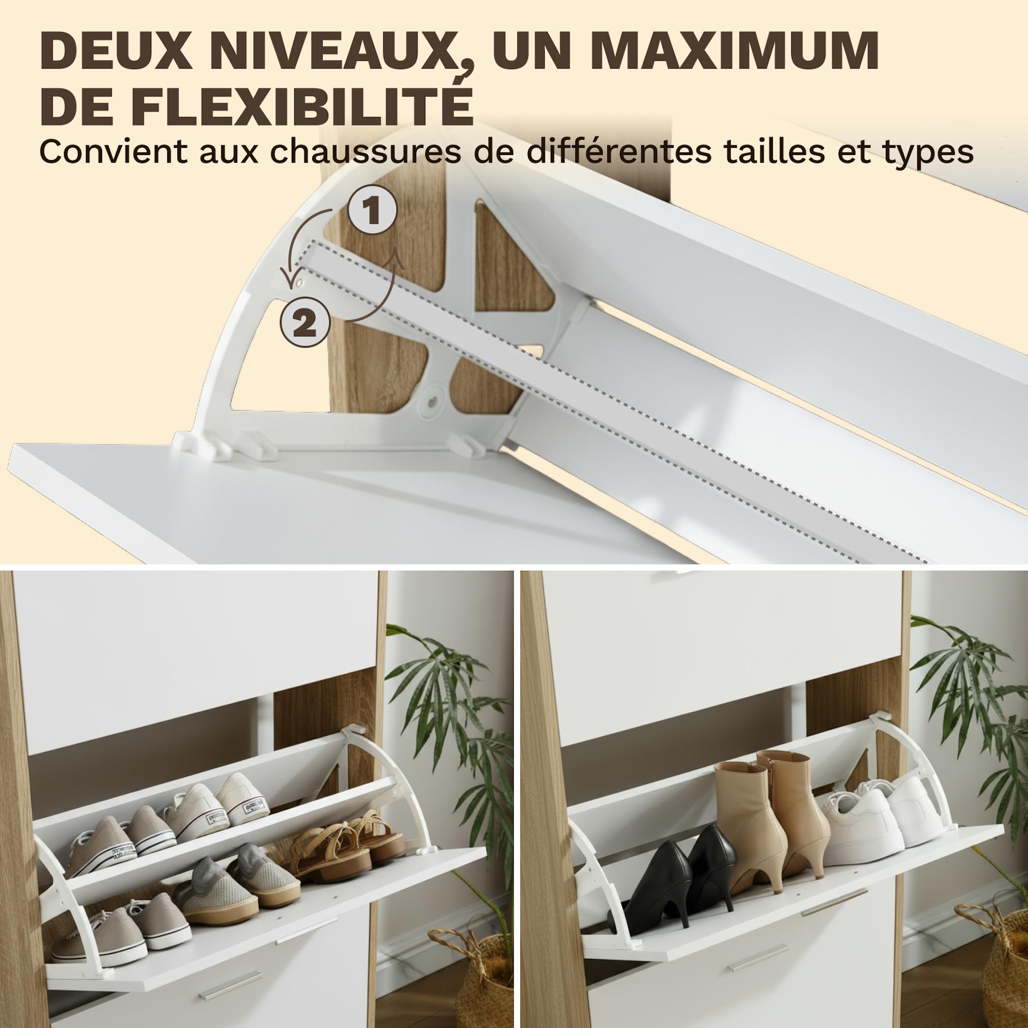 CATAVANA Schuhschrank Schmal - 3 Fächer für 18 Paar - Schuhregal Geschlossen - Platzsparend & Modern – Schuh Regal mit hoher Kapazität - Schuhe Schrank 60 x 24 x 113cm - Shoe Cabinet
