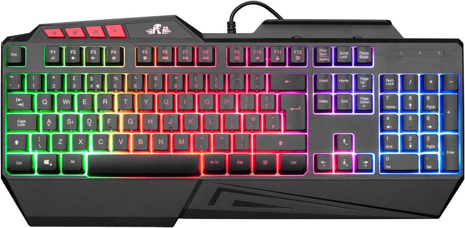 Rii Gaming Keyboard, Rainbow Backlit Light up Gaming Keyboard for